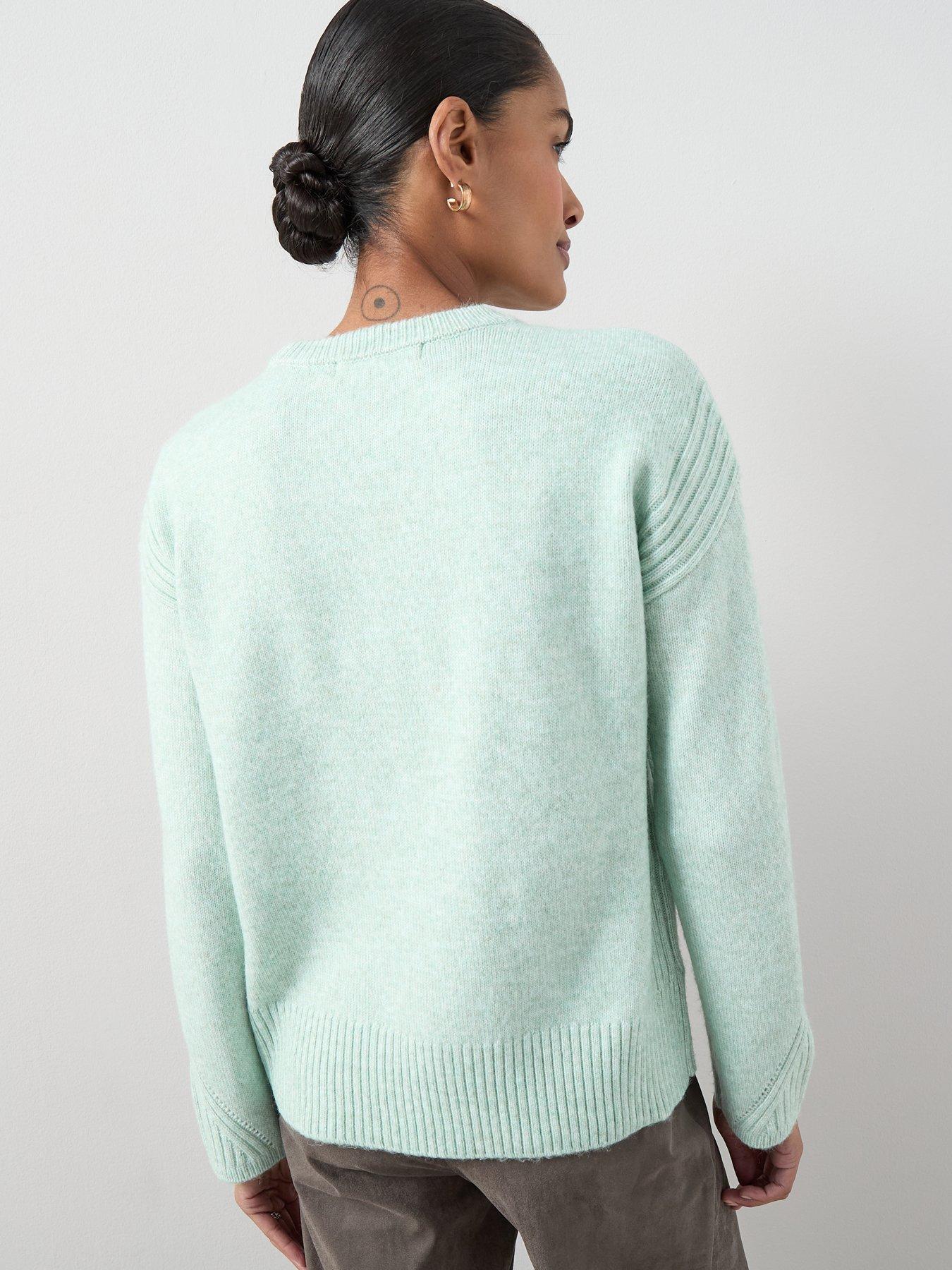 stillFront image of the-very-collection-timeless-yarn-crew-neck-stitch-detail-jumper-mint-green