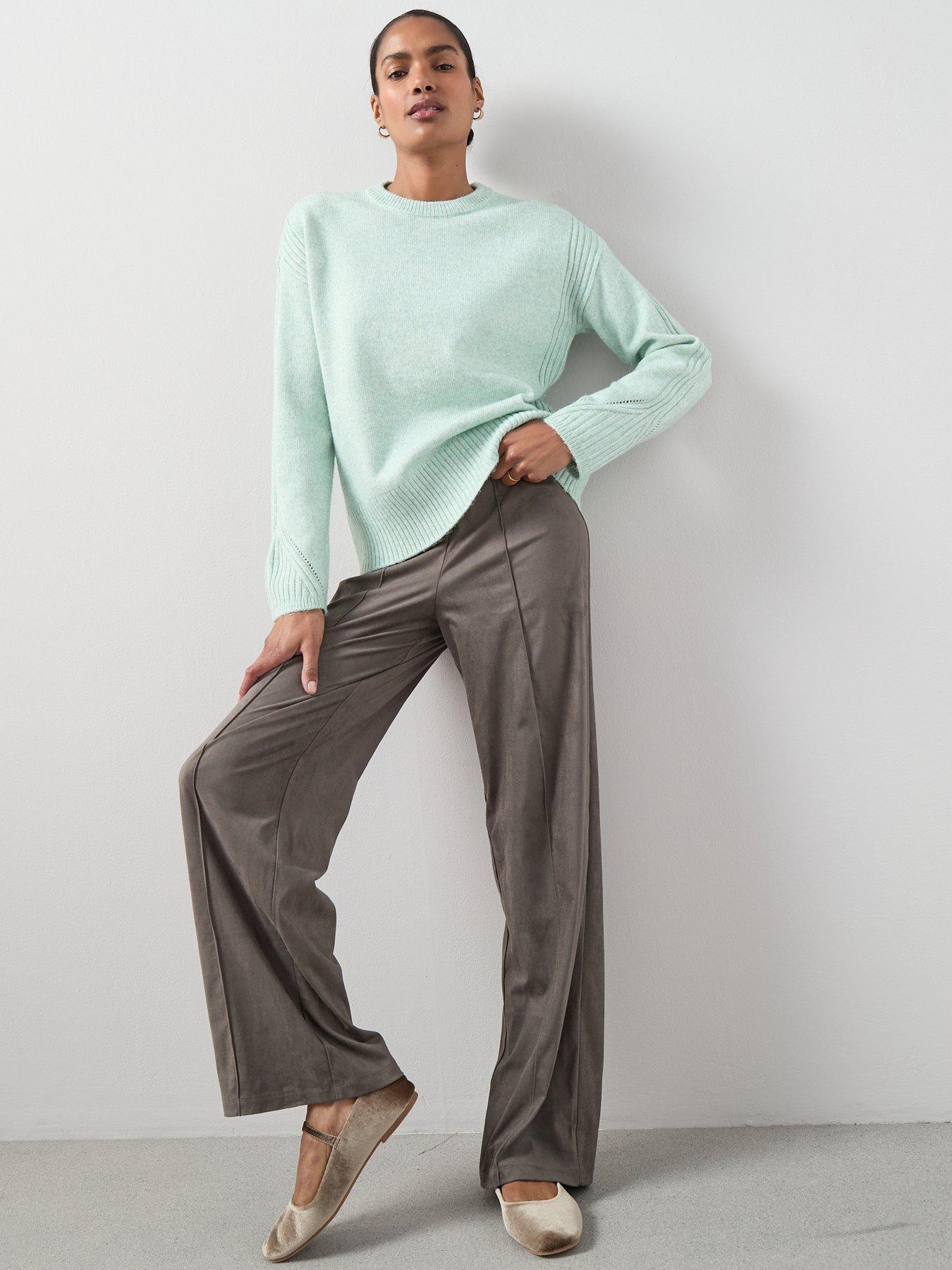  image of the-very-collection-timeless-yarn-crew-neck-stitch-detail-jumper-mint-green