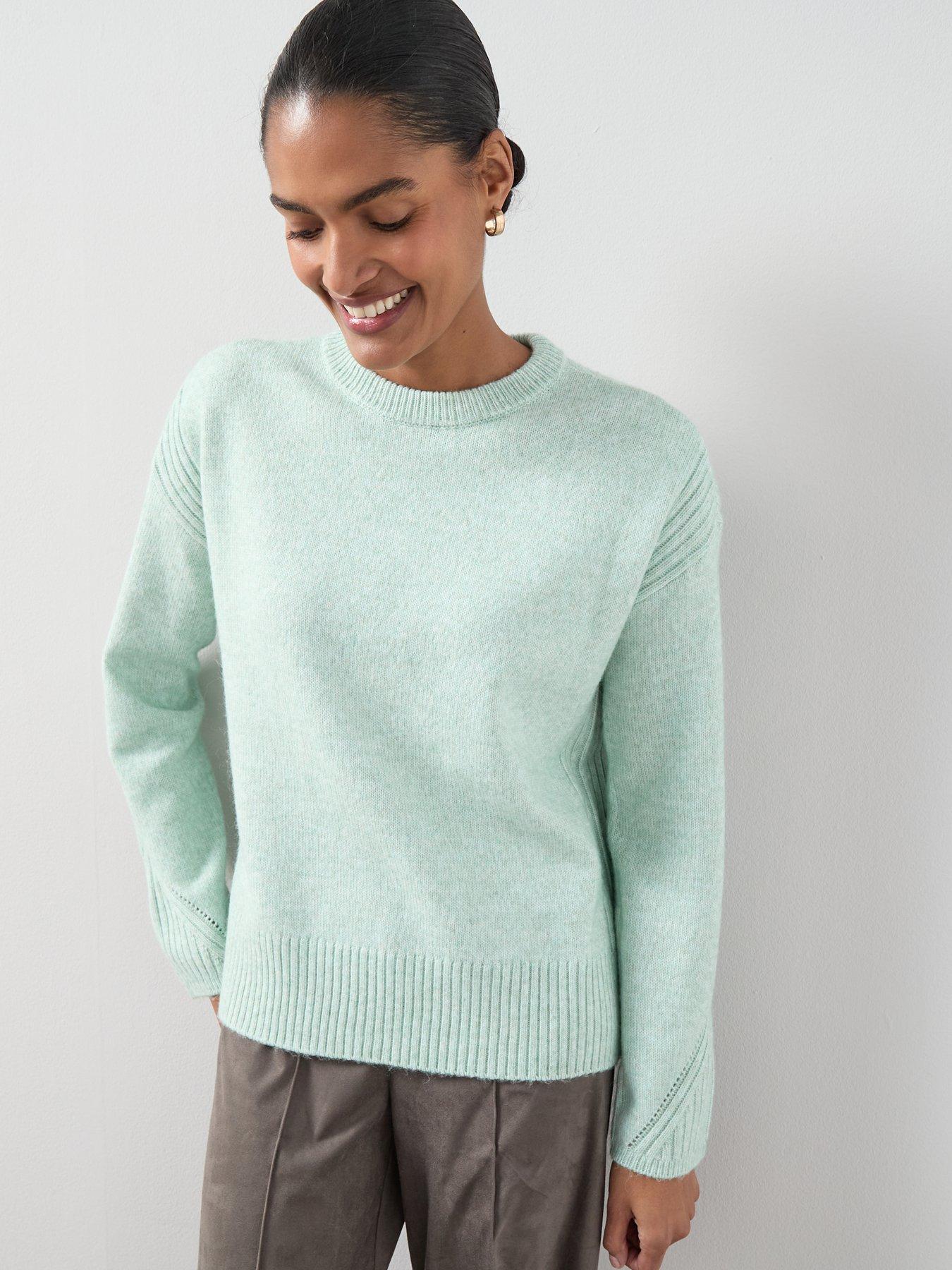  image of the-very-collection-timeless-yarn-crew-neck-stitch-detail-jumper-mint-green