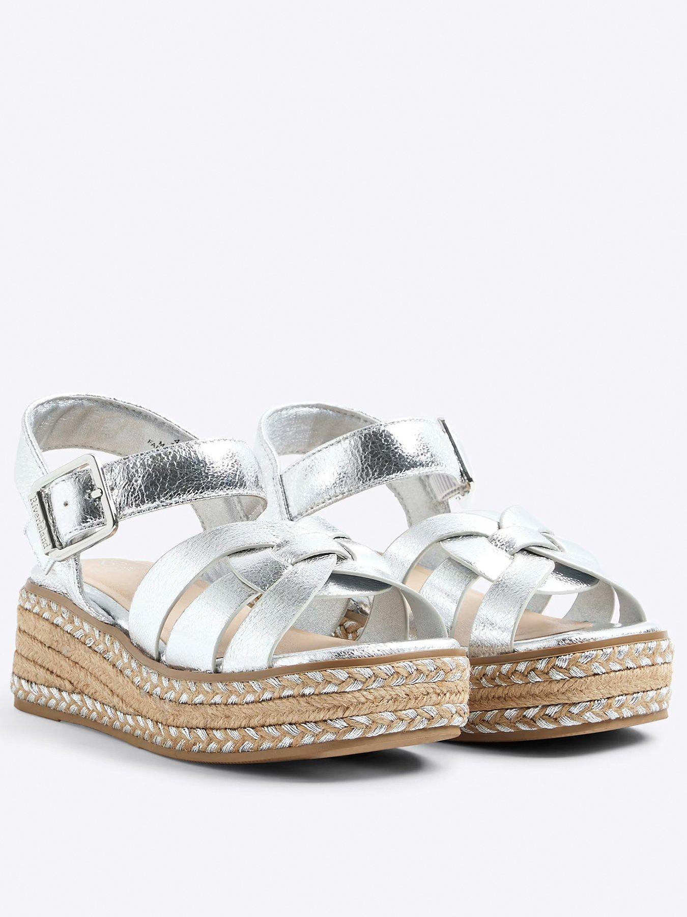 undefined Girls Weave Wedge Sandals - Silver