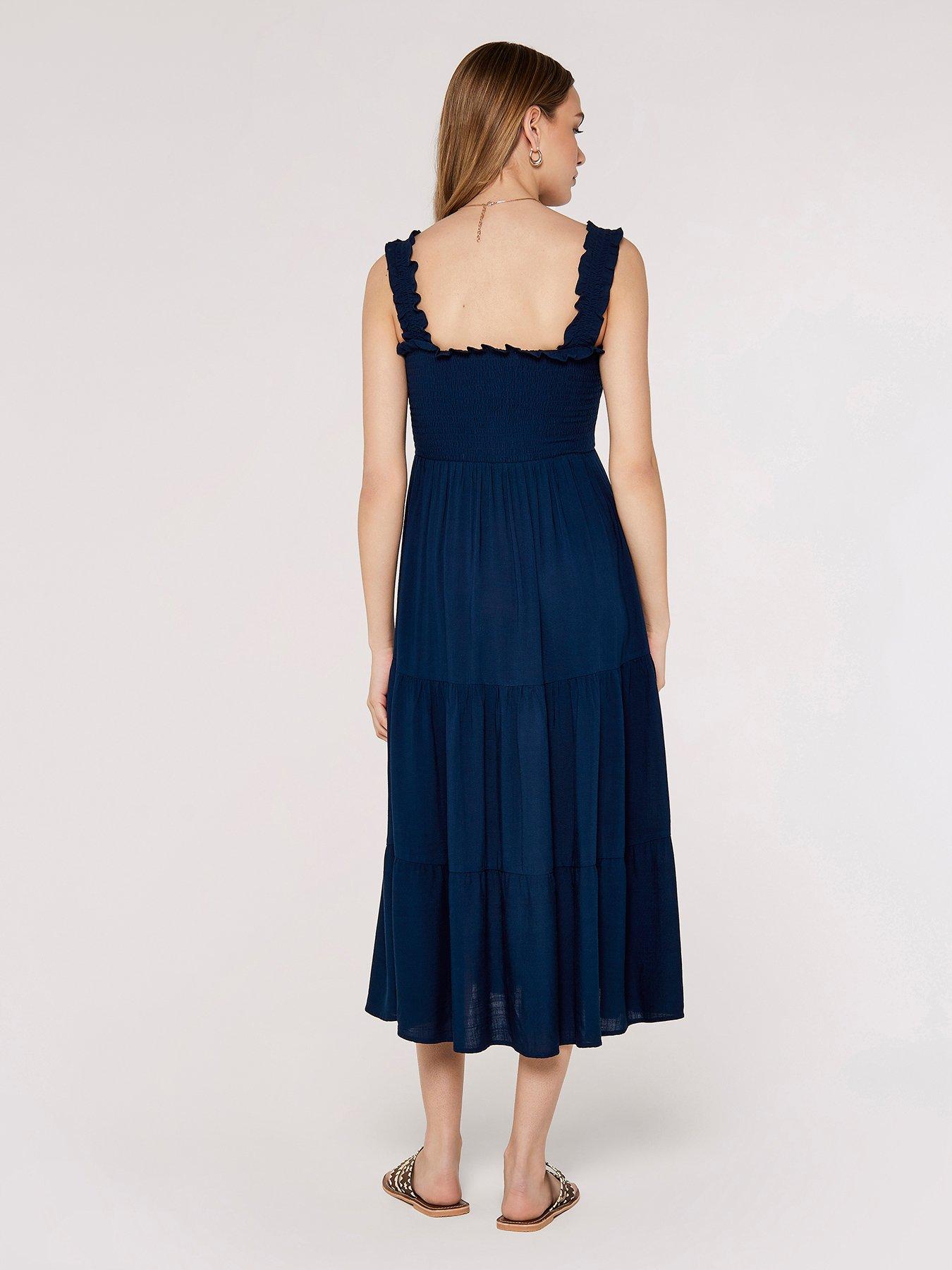  image of apricot-slub-viscose-smock-tiered-midi-dress-blue