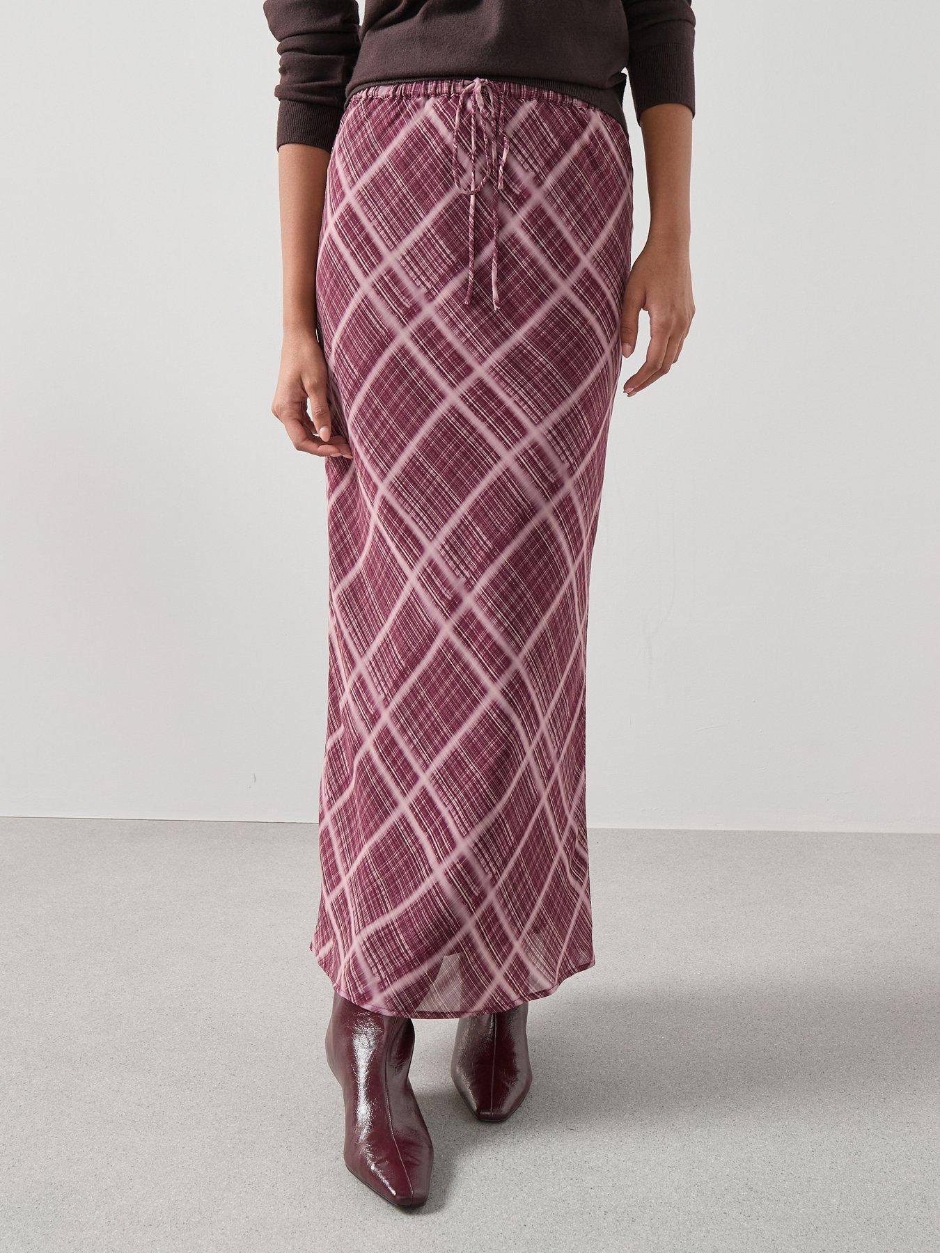 V by Very Checked Midi Skirt - Pink