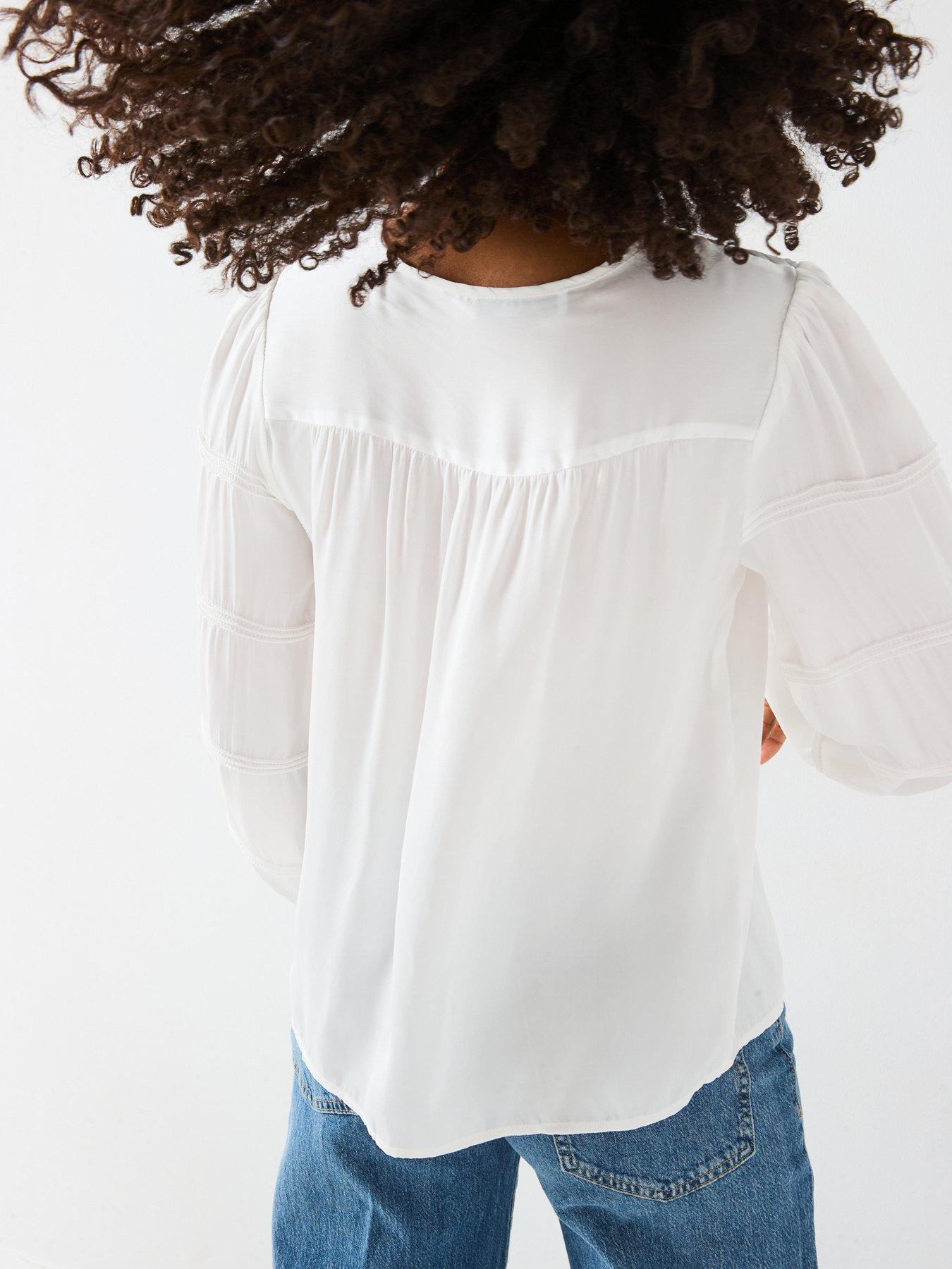 Image 2 of 6 of V by Very Pleated Broderie Detail Blouse - White