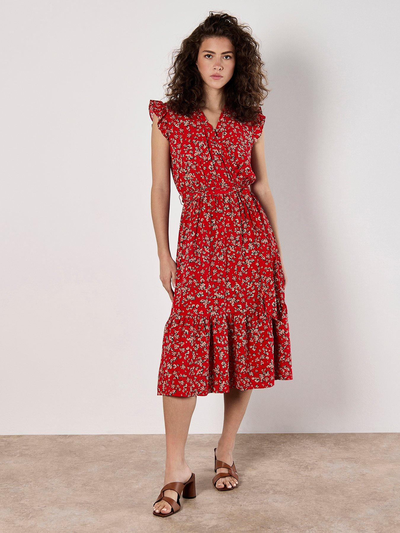 Apricot Watercolour Ditsy Frill Wrap Dress Littlewoods