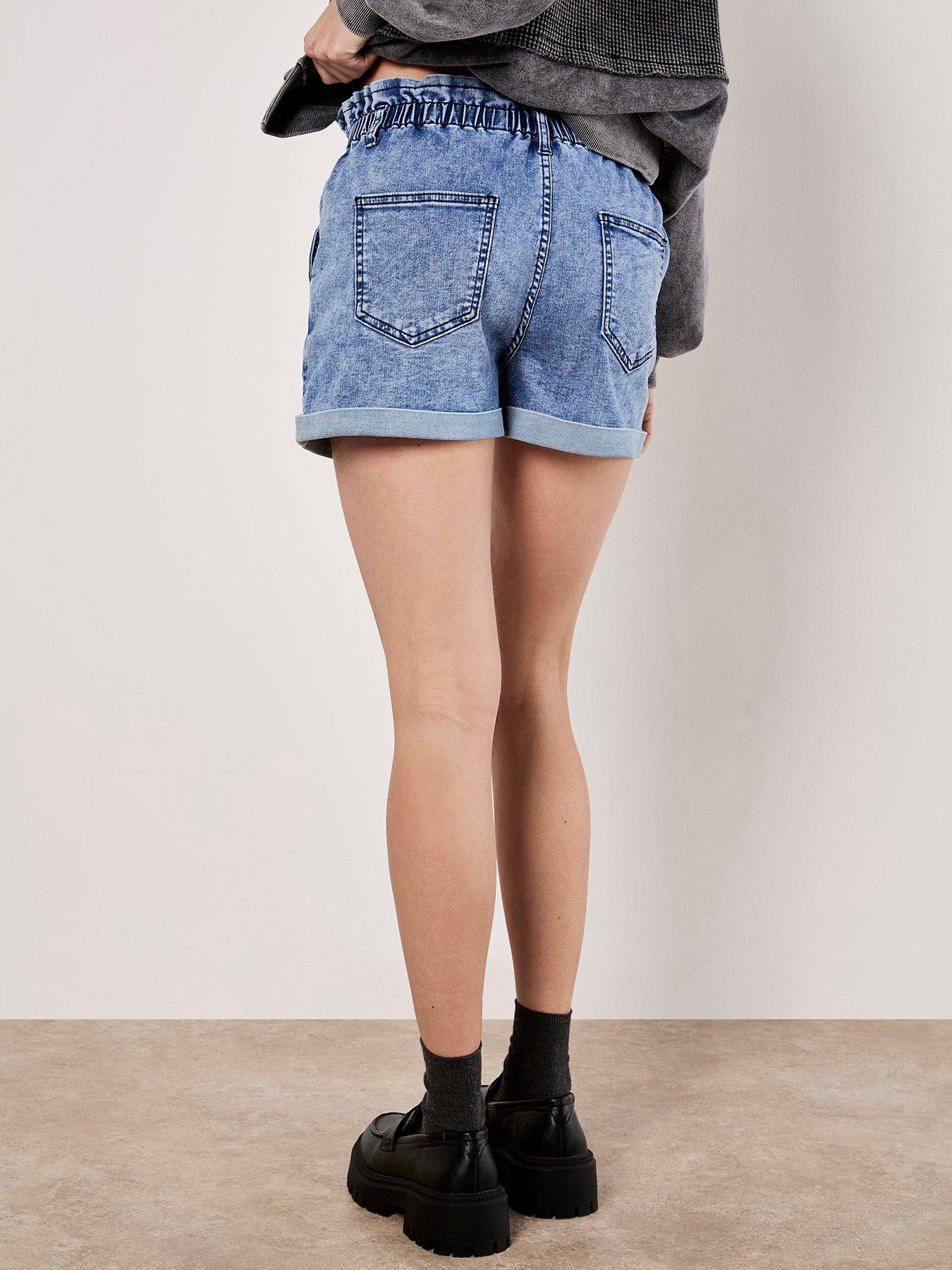  image of apricot-denim-ruch-waist-turn-up-shorts