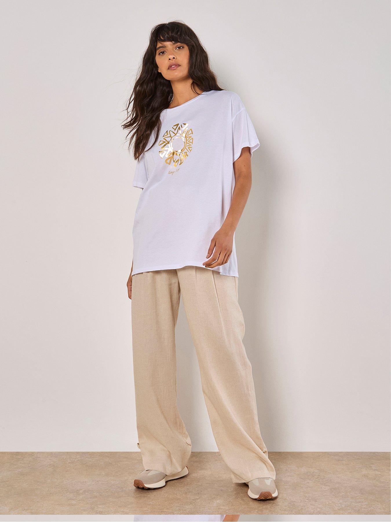  image of apricot-always-sunny-bloc-print-sun-t-shirt-gold