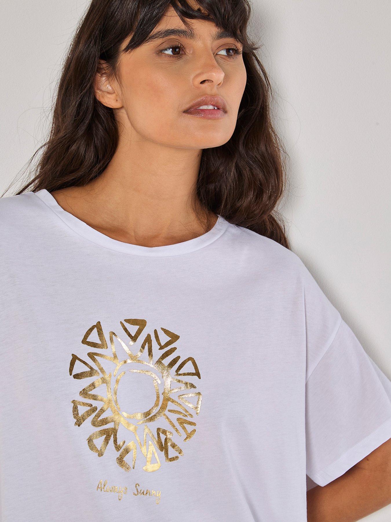  image of apricot-always-sunny-bloc-print-sun-t-shirt-gold
