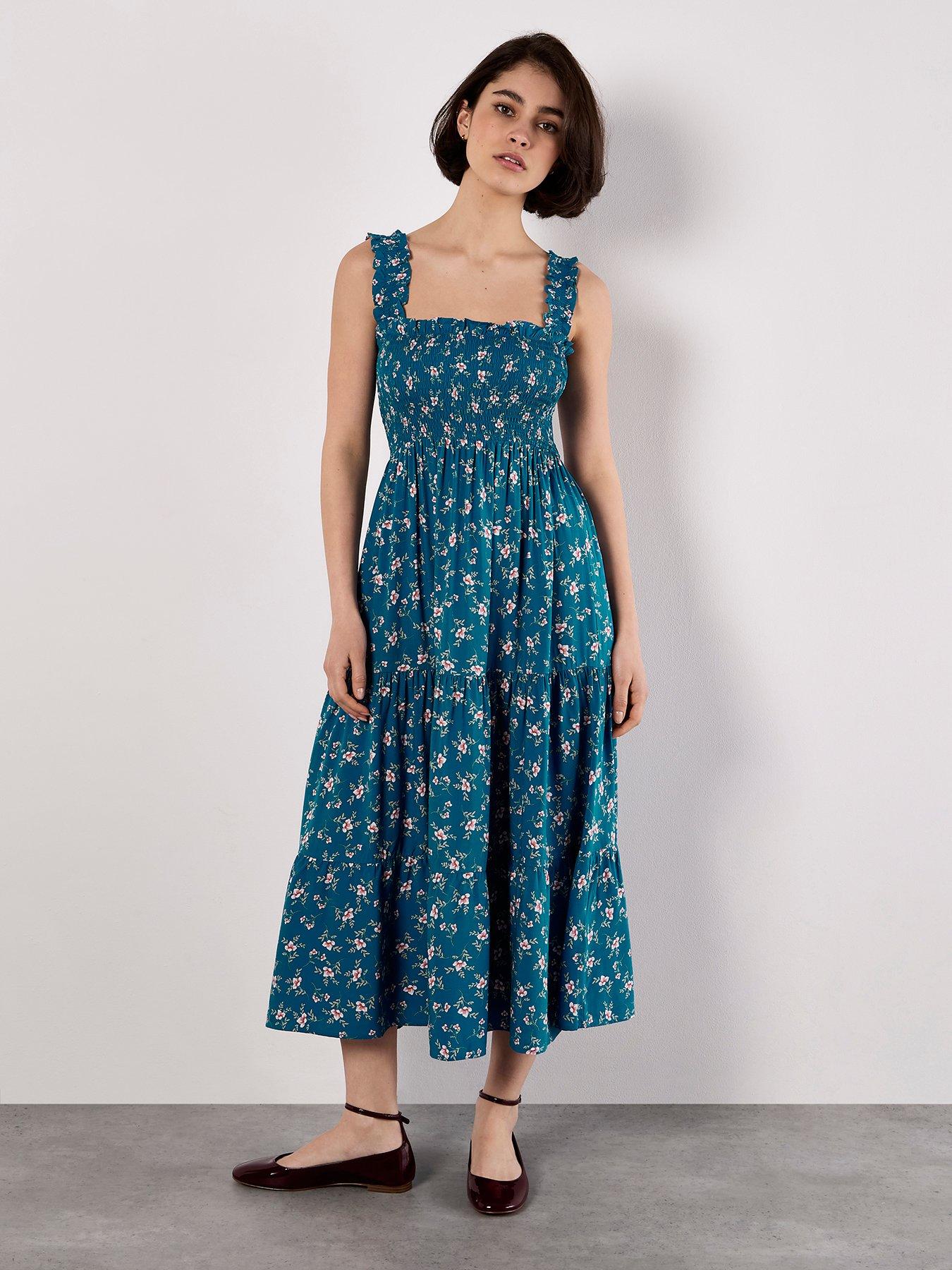 undefined Orchid Smock Tiered Midi Dress - Blue