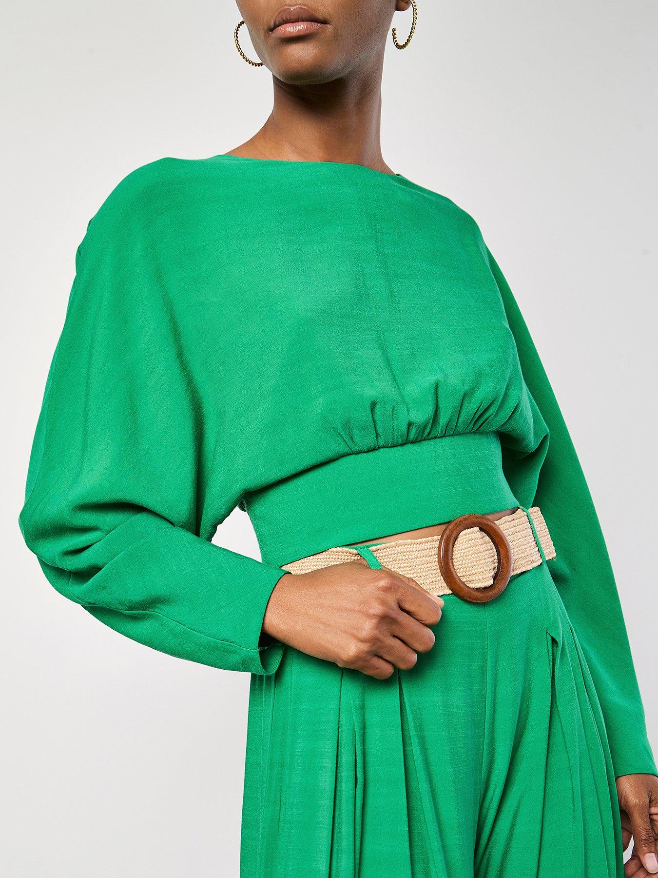 undefined Open Back Batwing Crop Top - Green