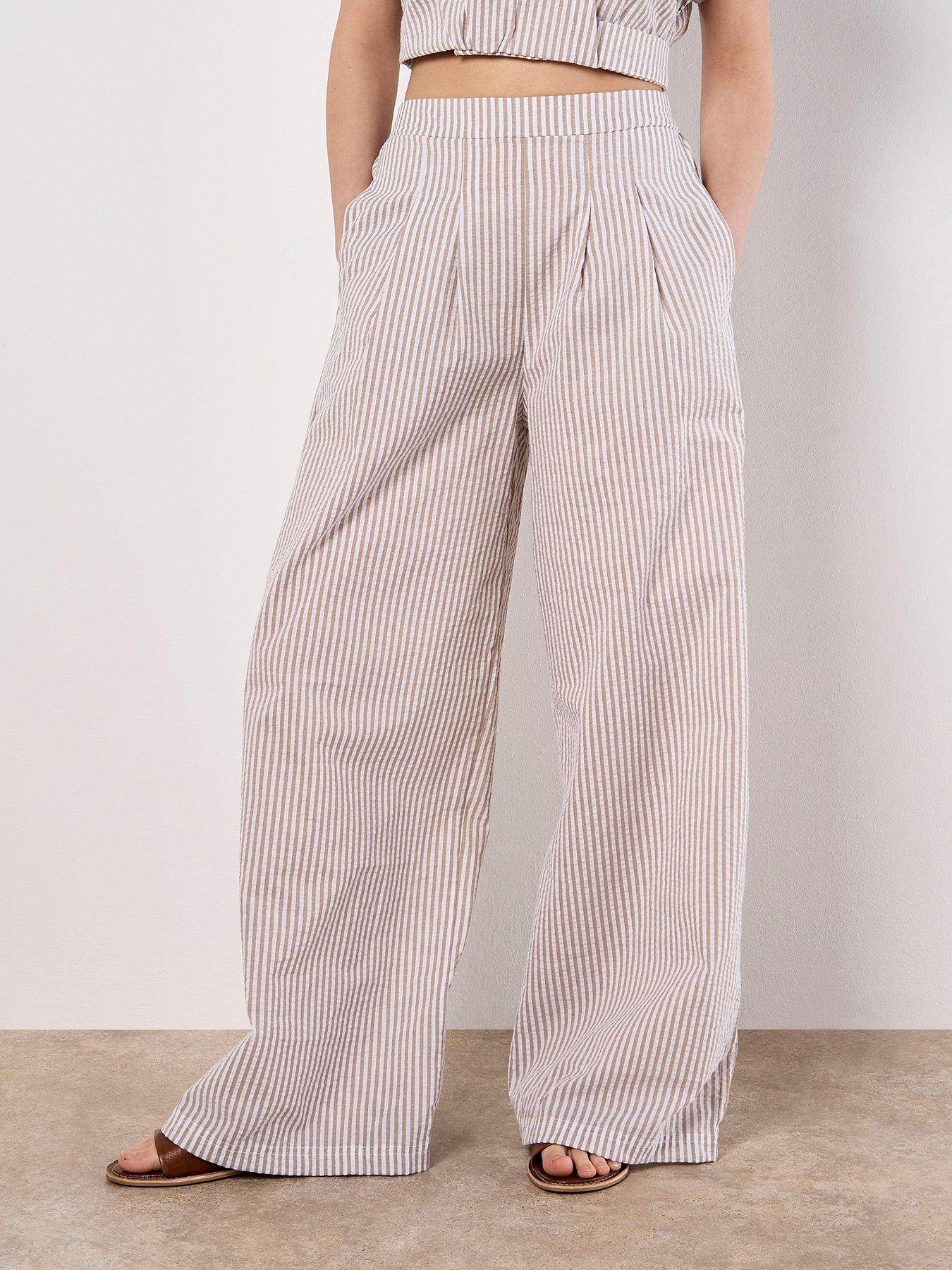 undefined Stripe Seersucker Pleat Trouser - Cream