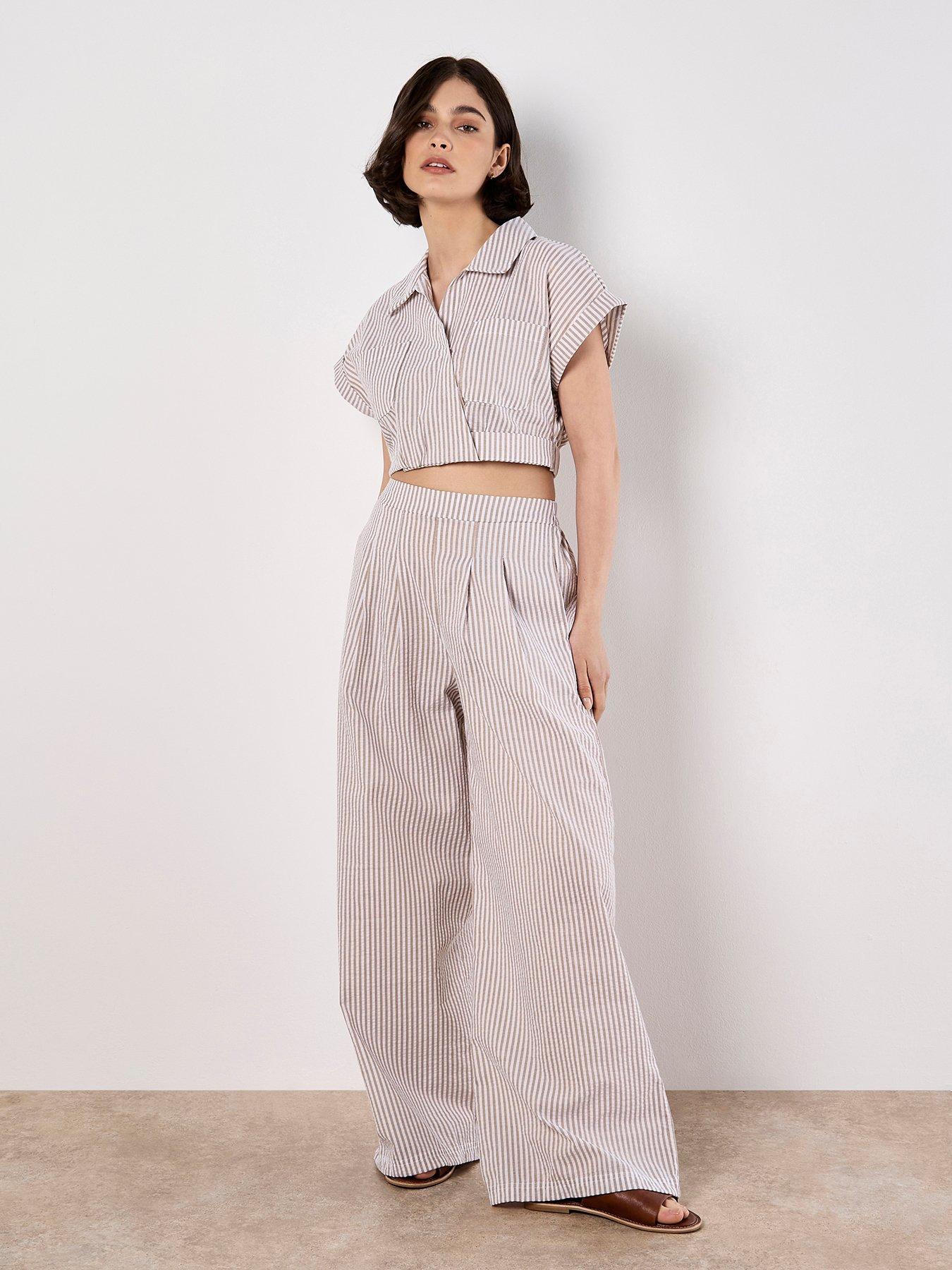  image of apricot-stripe-seersucker-pleat-trouser-cream