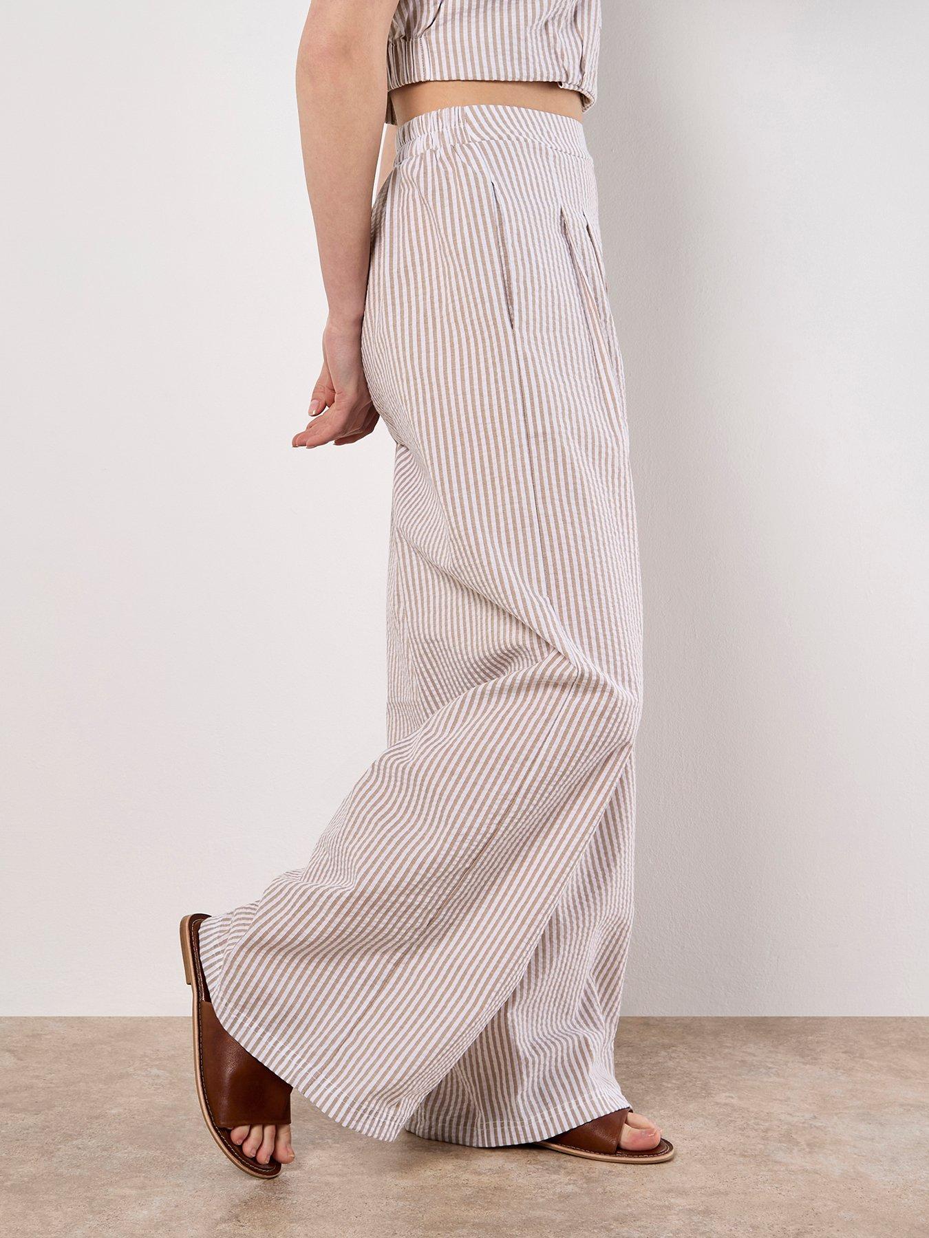  image of apricot-stripe-seersucker-pleat-trouser-cream