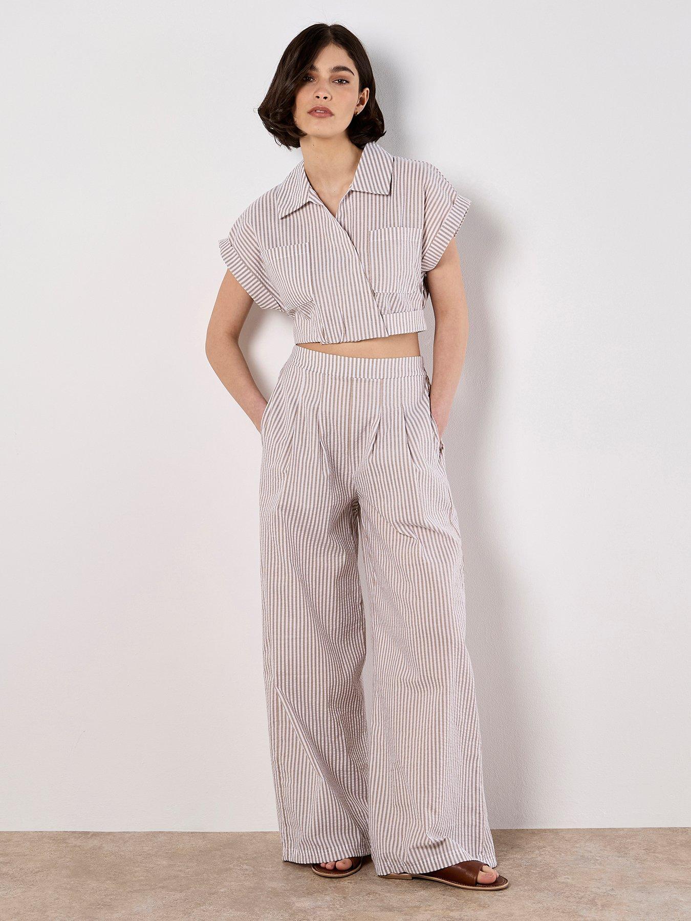  image of apricot-stripe-seersucker-crop-top-cream