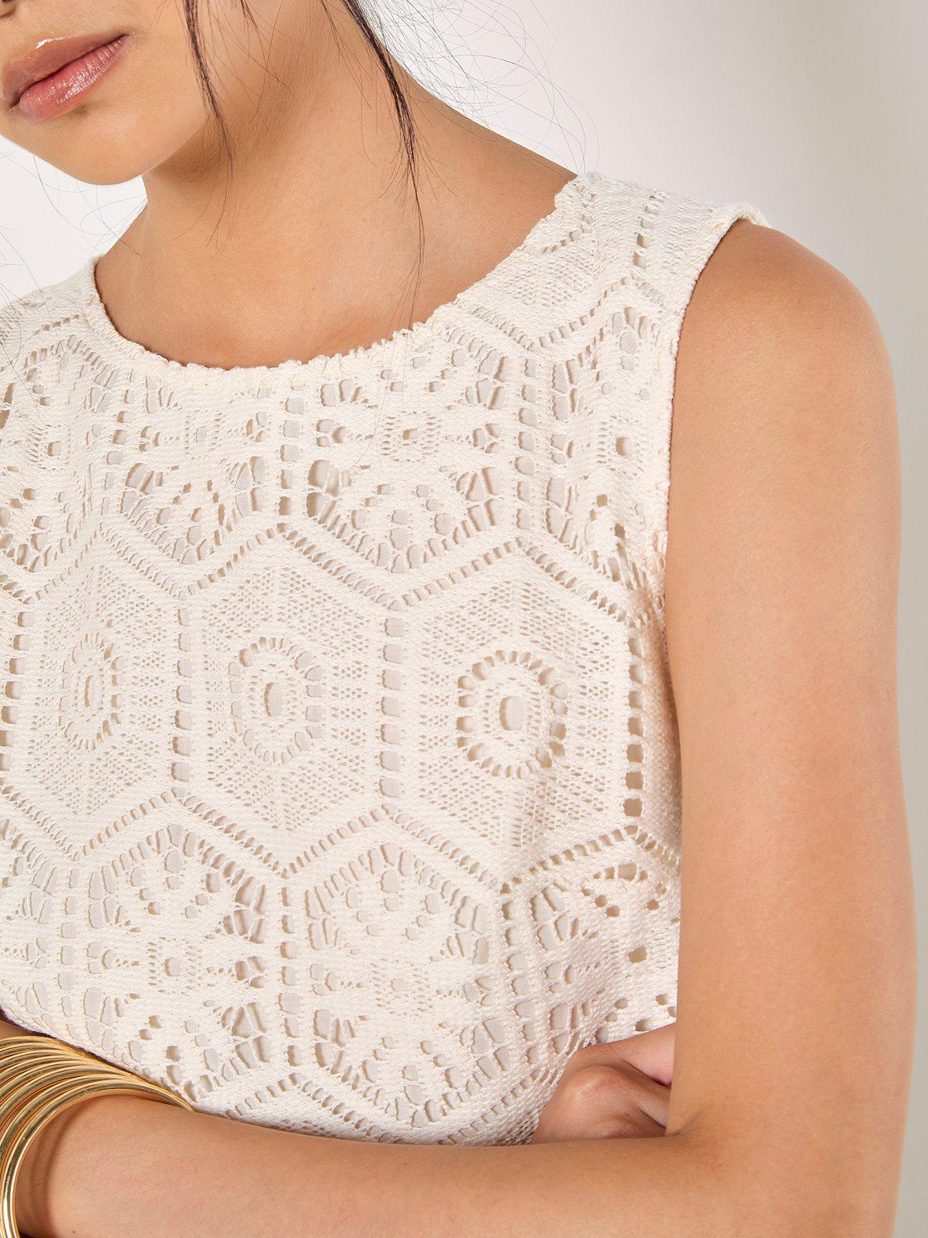  image of apricot-tile-crochet-lace-shell-top-white