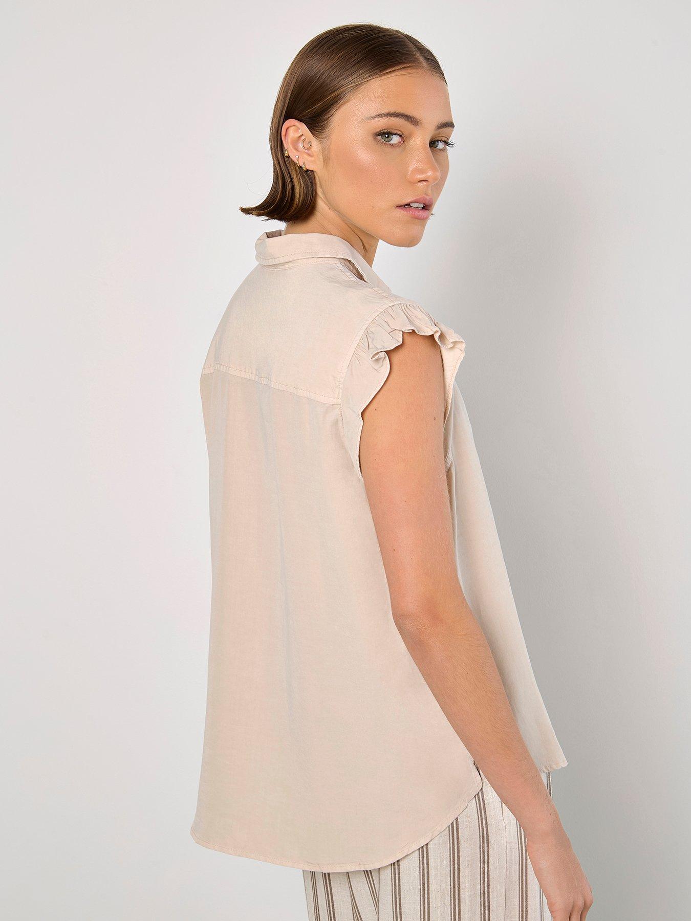  image of apricot-ruffle-sleeve-soft-slub-blouse