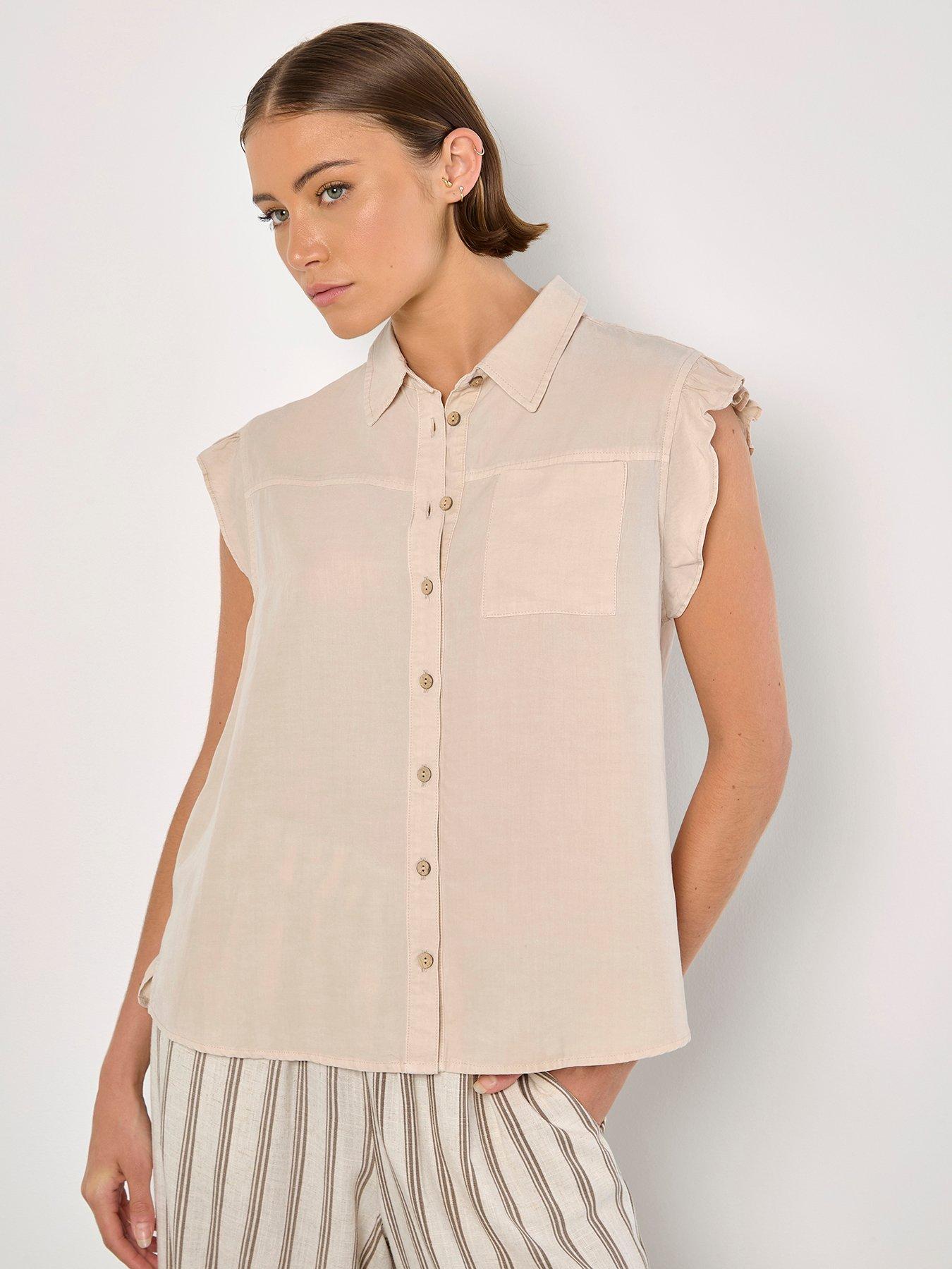  image of apricot-ruffle-sleeve-soft-slub-blouse