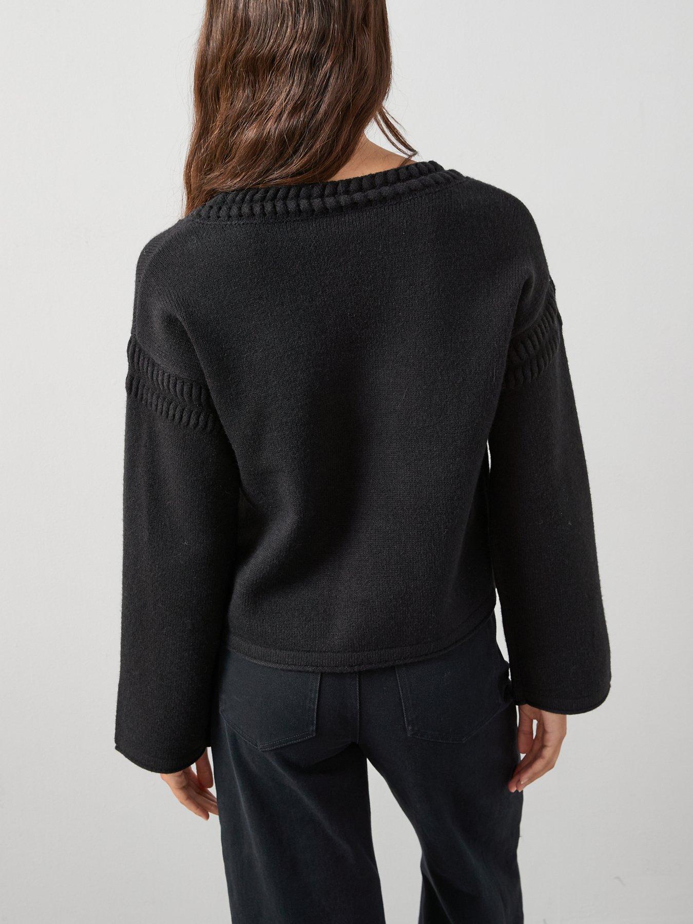 Image 2 of 7 of The Very Collection V Neck Open Stitch Knitted Jumper - Black