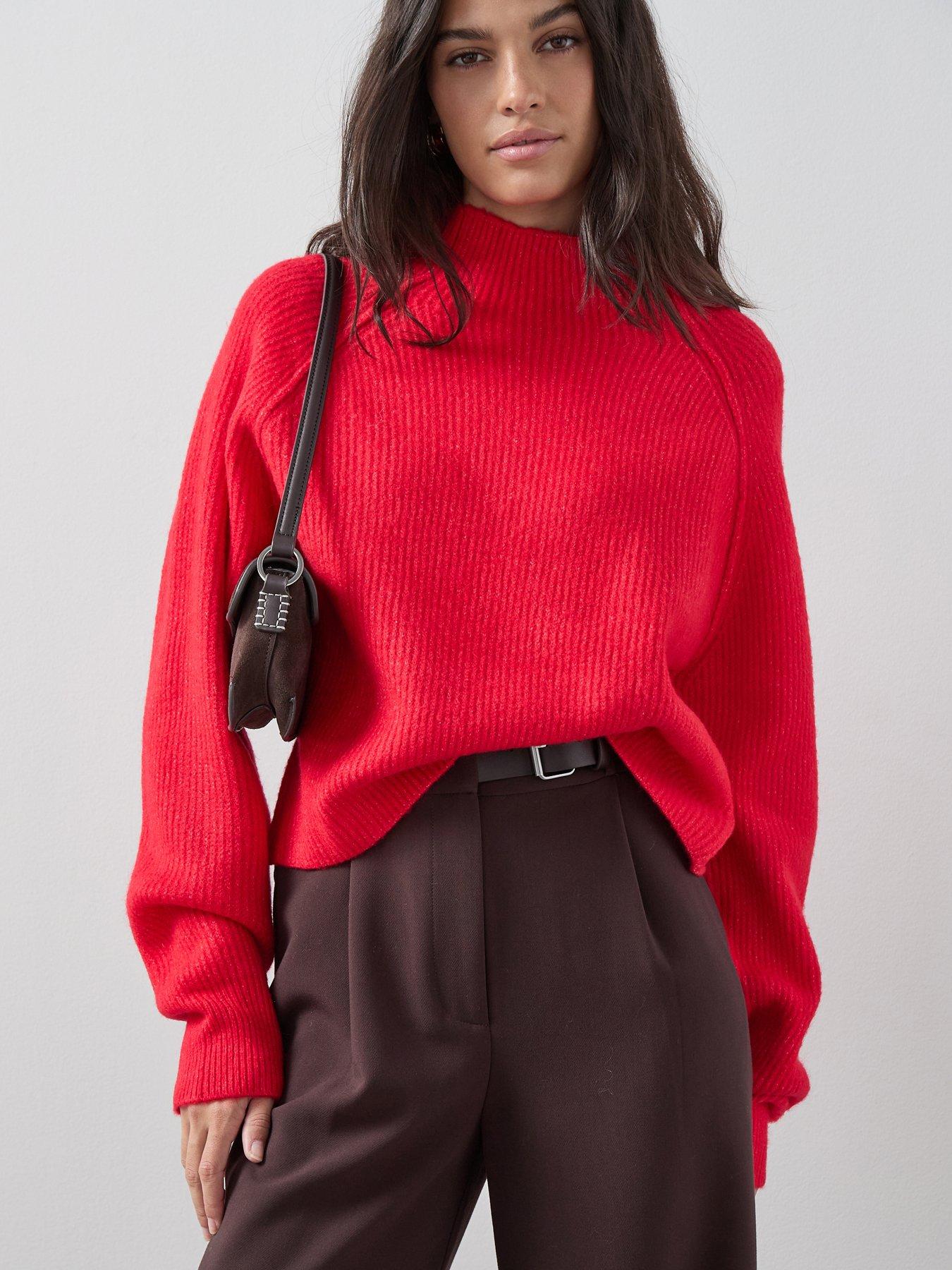 The Very Collection Style Yarn Seam Detail Funnel Neck Jumper With Wool - Red