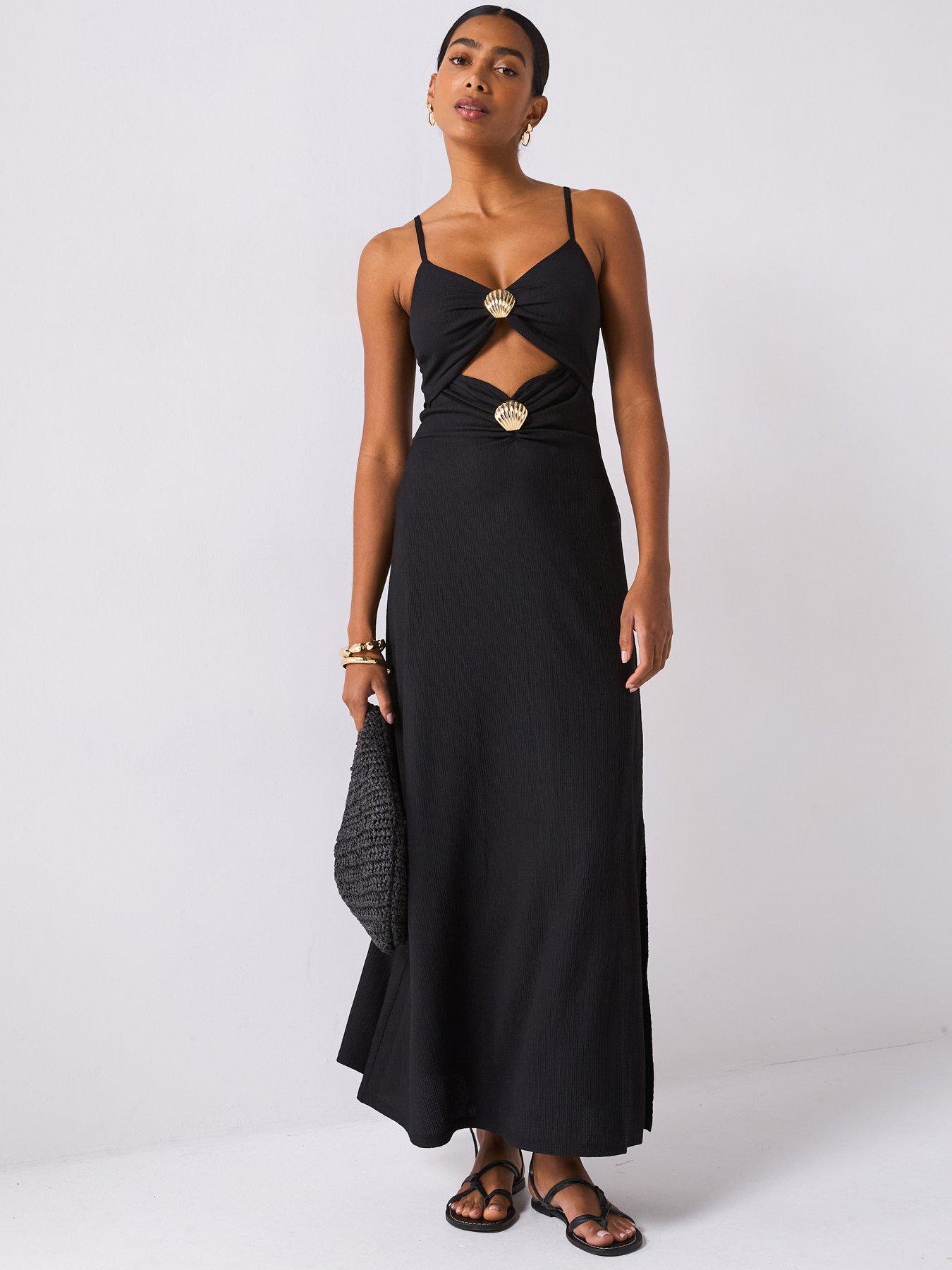 Image 1 of 6 of V by Very Shell Detail Cut Out Maxi Dress - Black