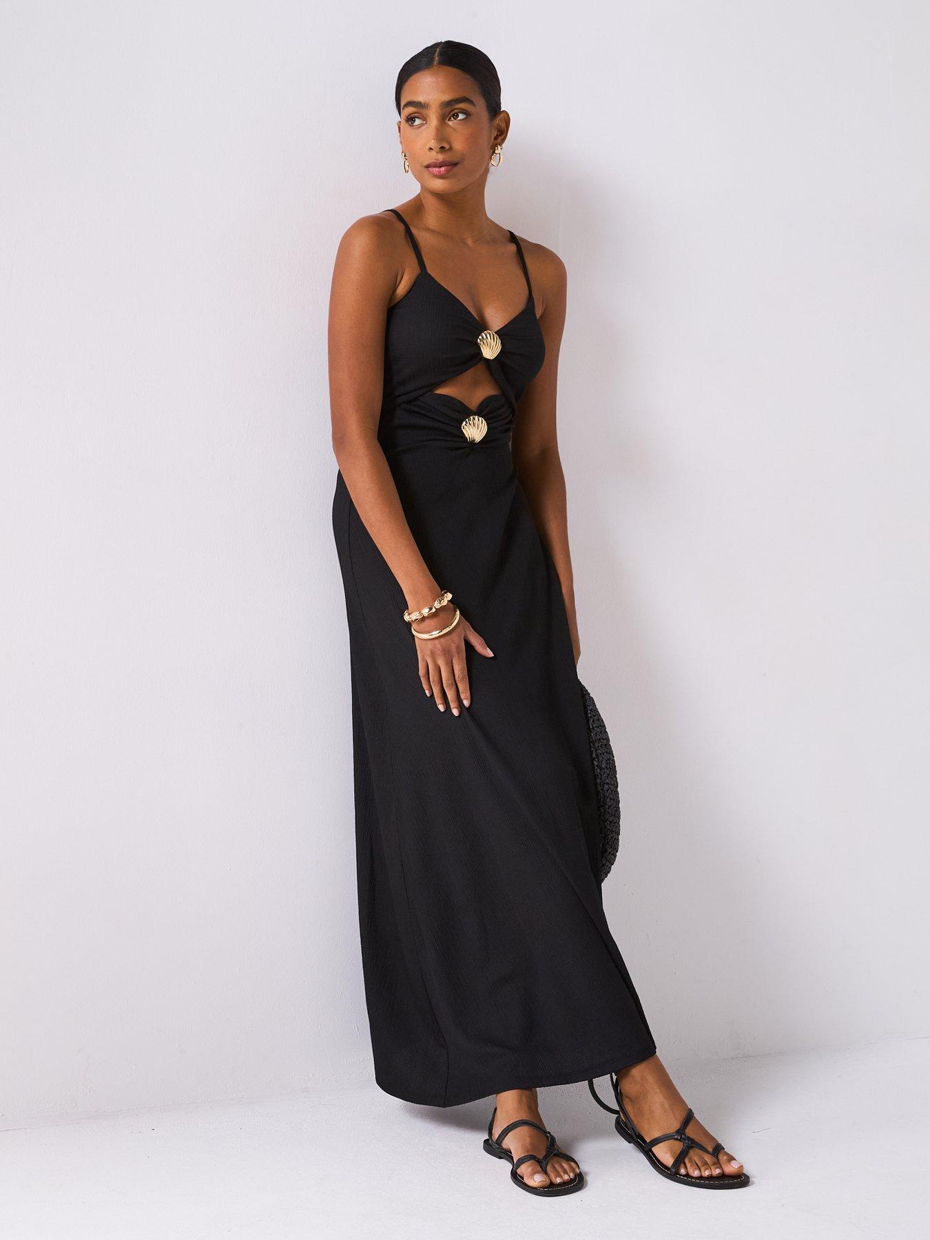 Image 3 of 6 of V by Very Shell Detail Cut Out Maxi Dress - Black