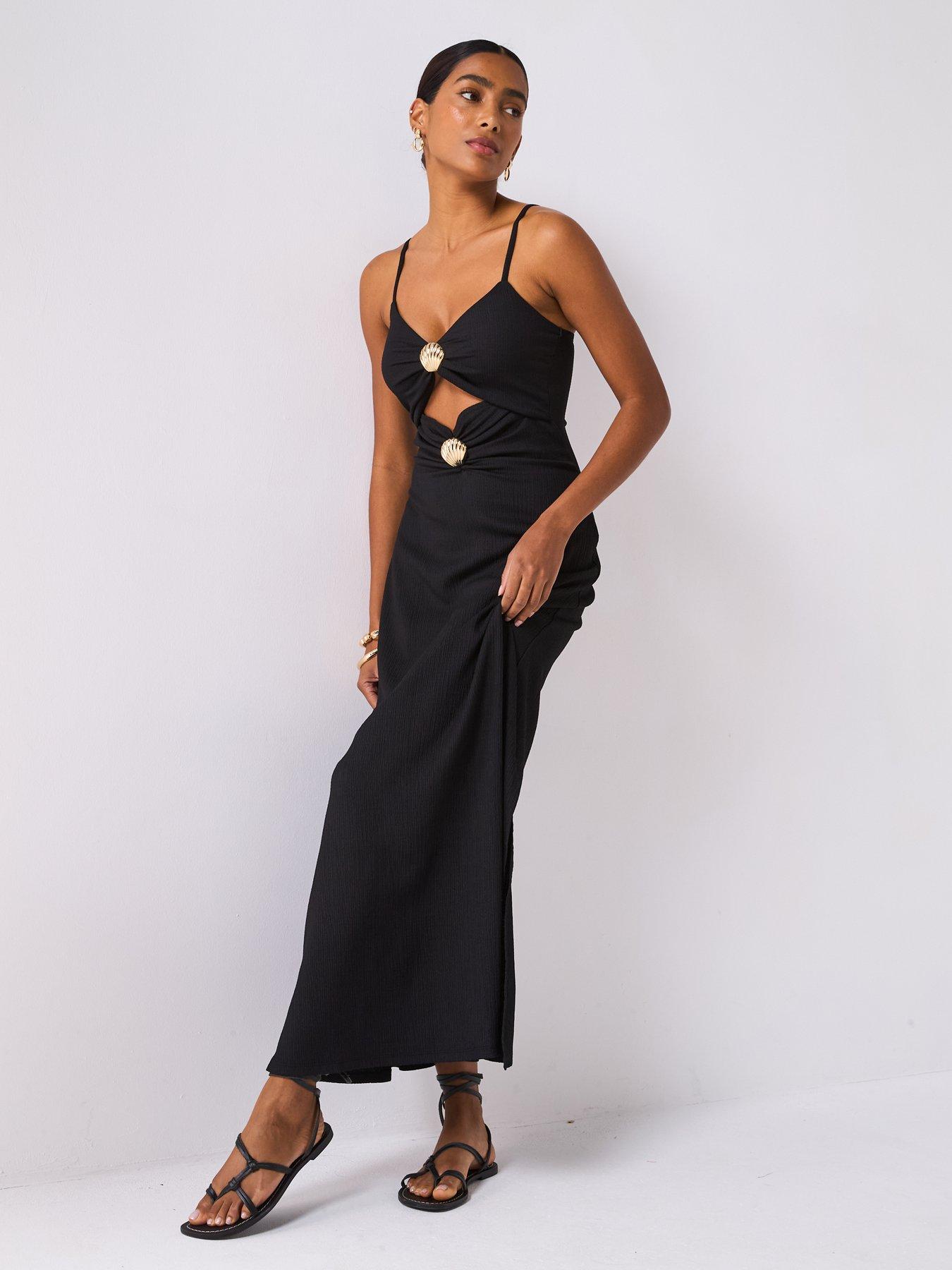 Image 5 of 6 of V by Very Shell Detail Cut Out Maxi Dress - Black