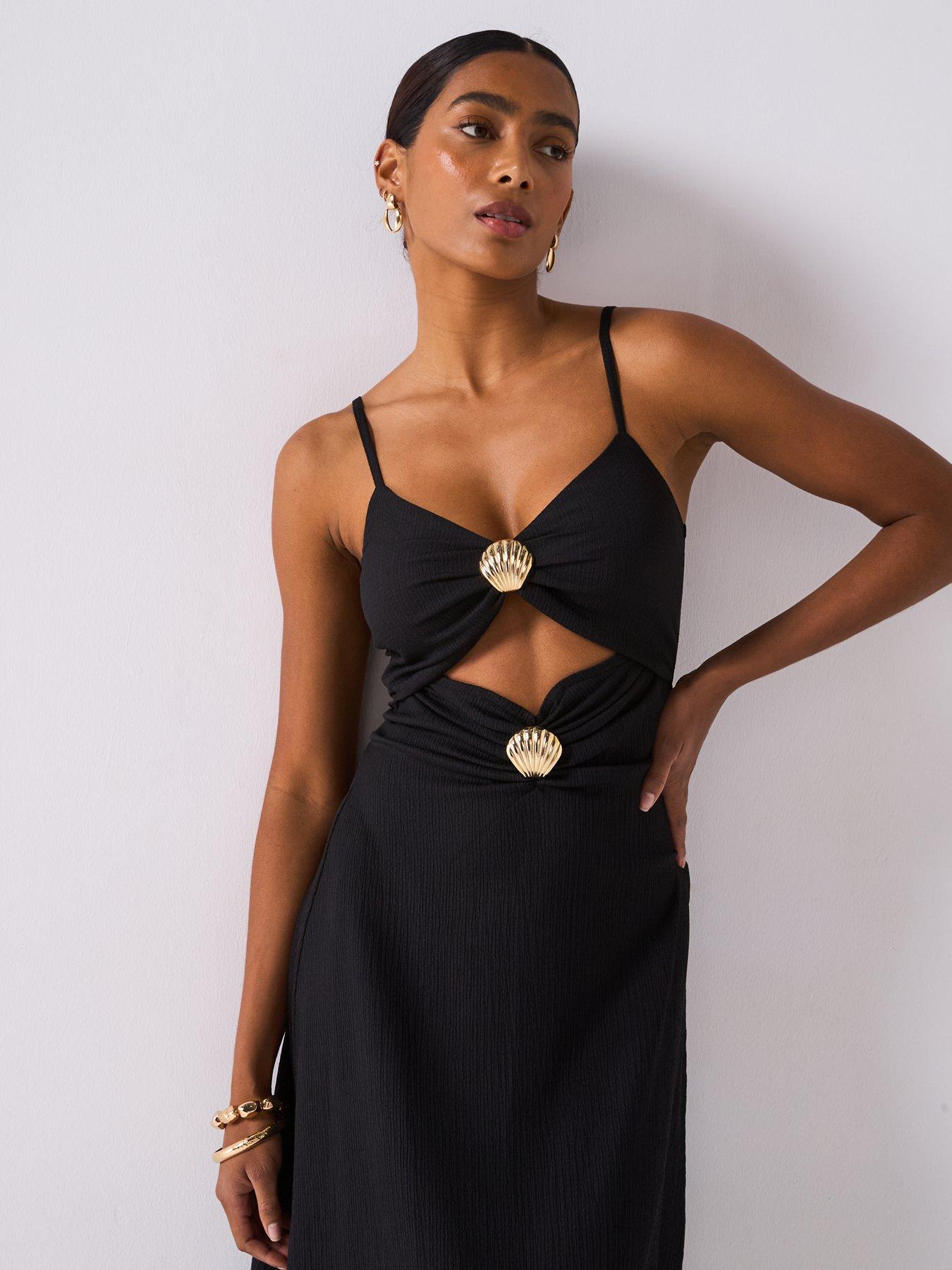 Image 6 of 6 of V by Very Shell Detail Cut Out Maxi Dress - Black