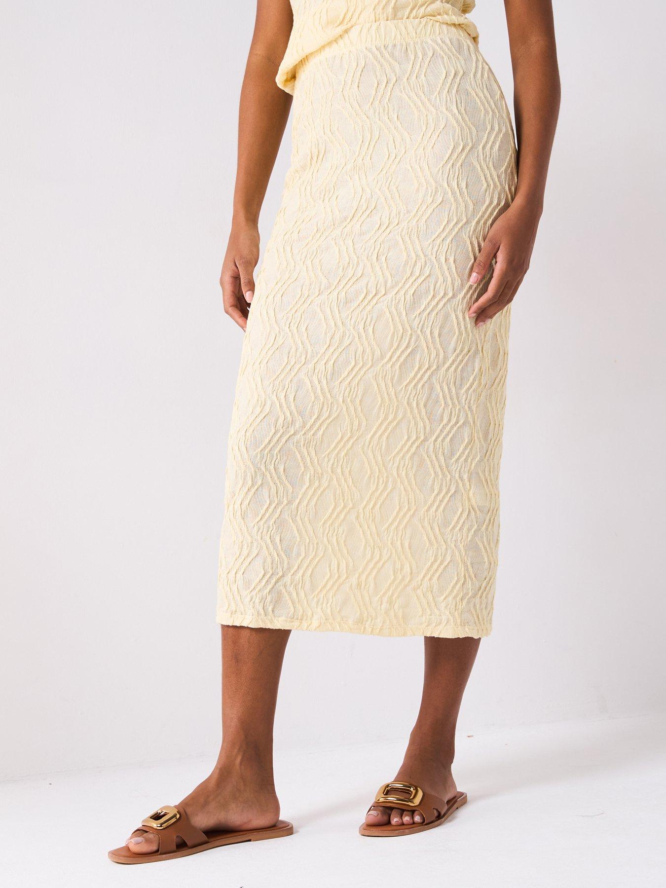 Image 1 of 6 of V by Very Textured Midaxi Skirt Co-Ord - Yellow