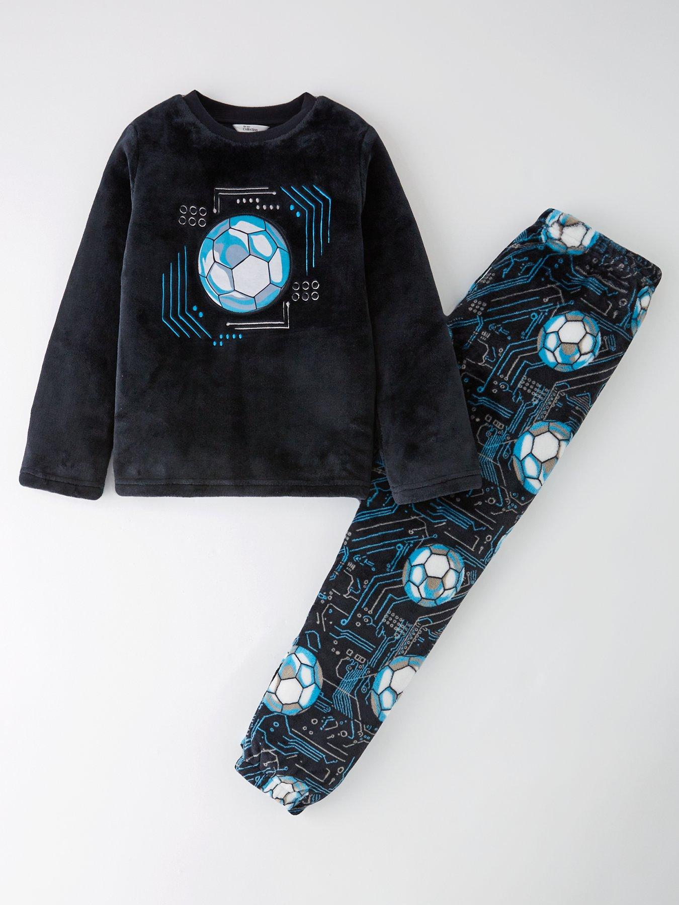 The Very Collection Boys Fleece Football Pyjamas - Black