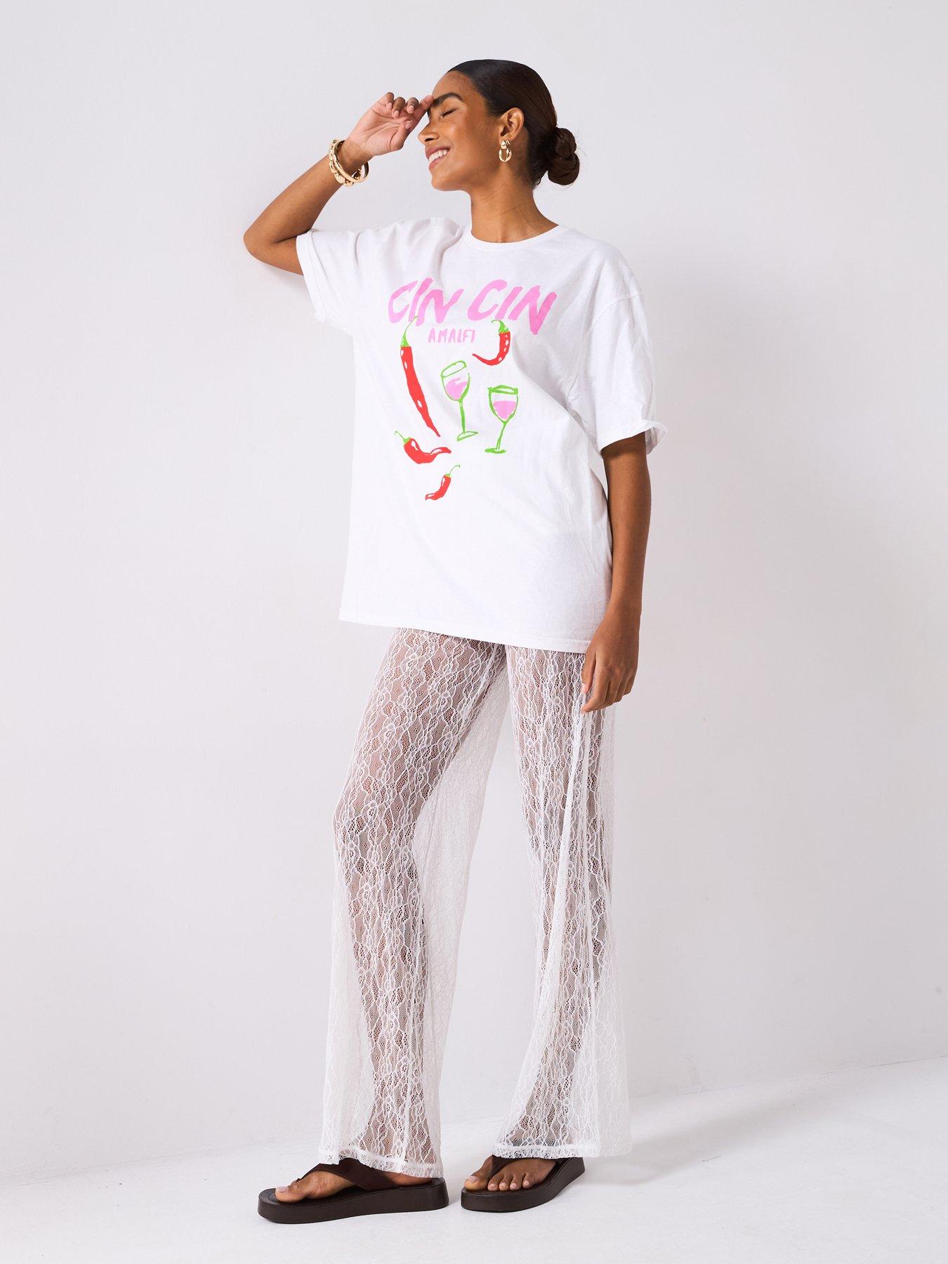 undefined Wide Leg Lace Trouser - White