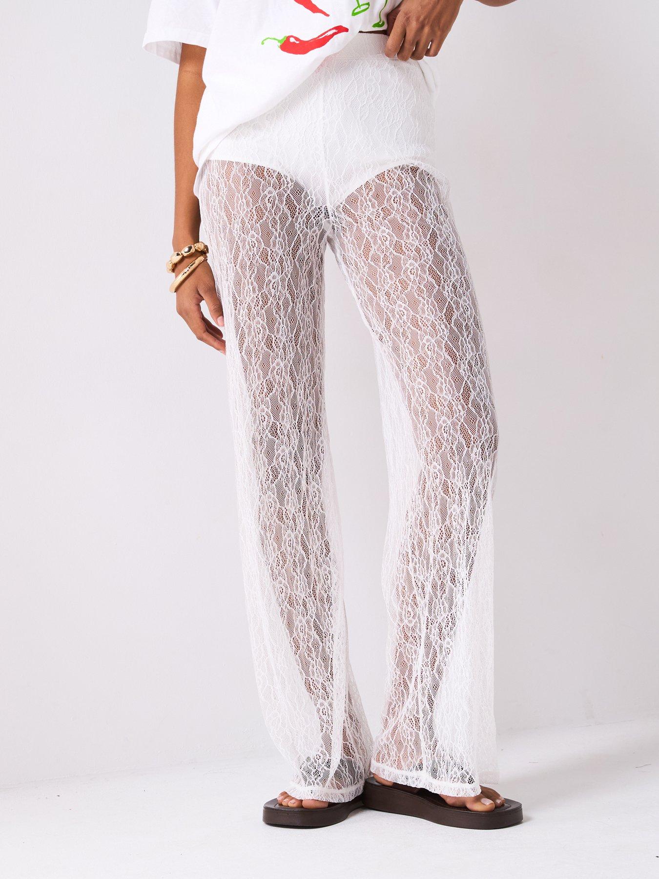  image of v-by-very-wide-leg-lace-trouser-white