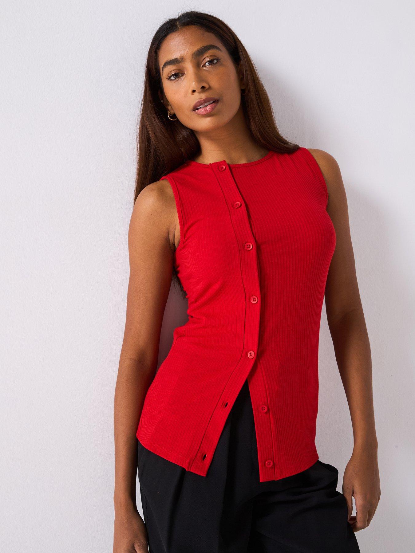 undefined Asymmetric Button Up Top - Red
