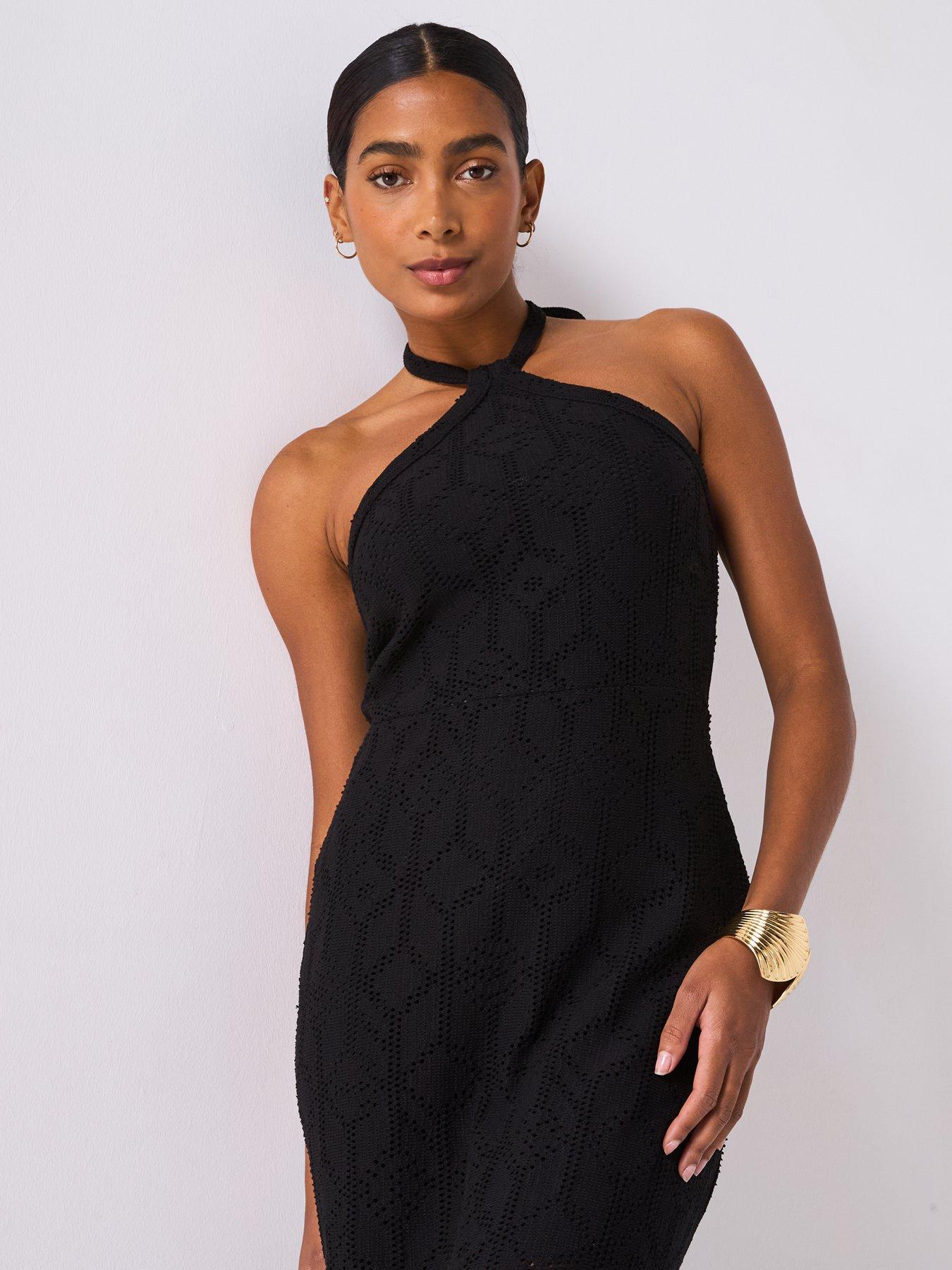  image of v-by-very-halterneck-crochet-midaxi-dress-black