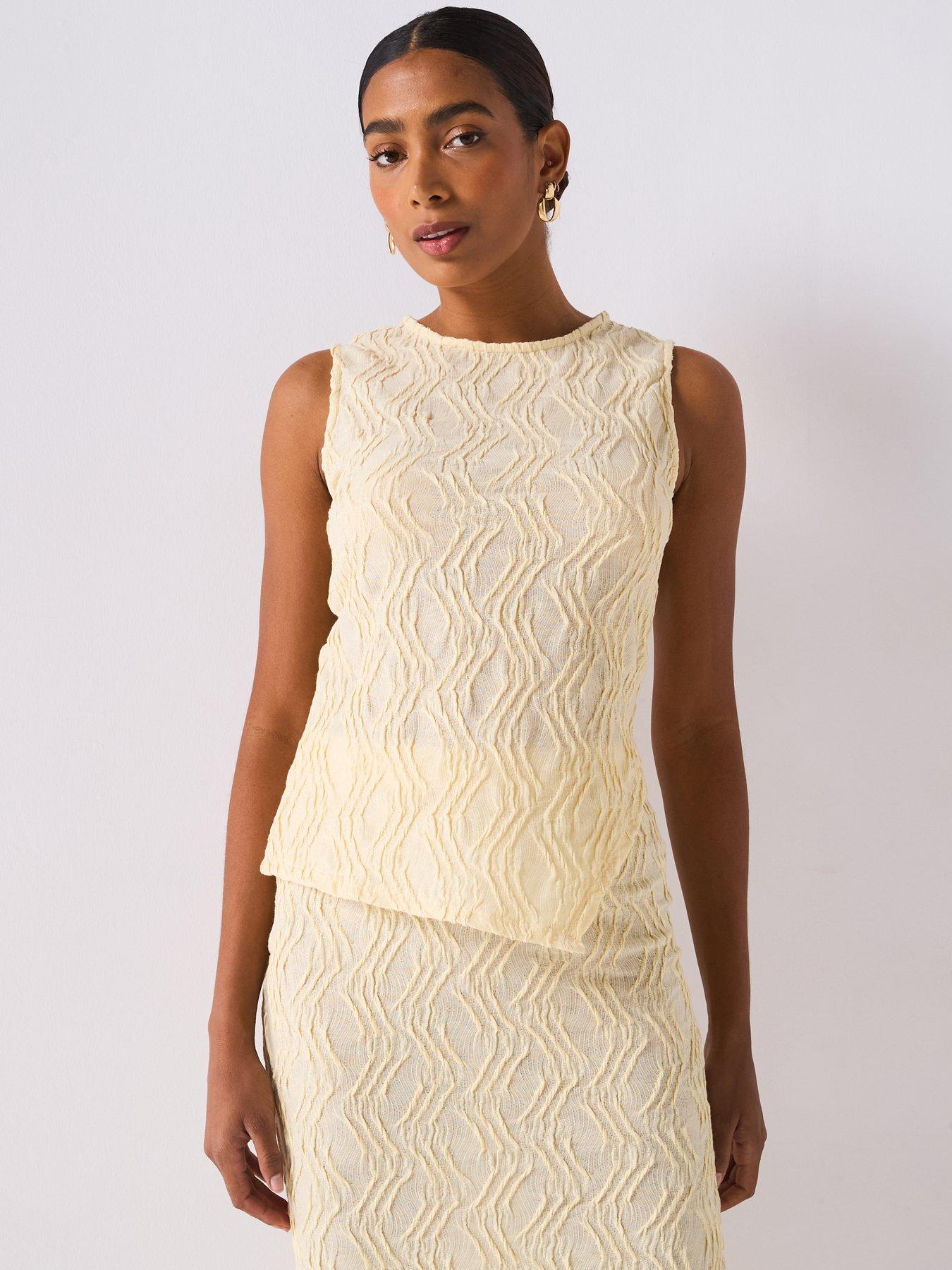 undefined Asymmetric Hem Textured Top Co-Ord - Yellow
