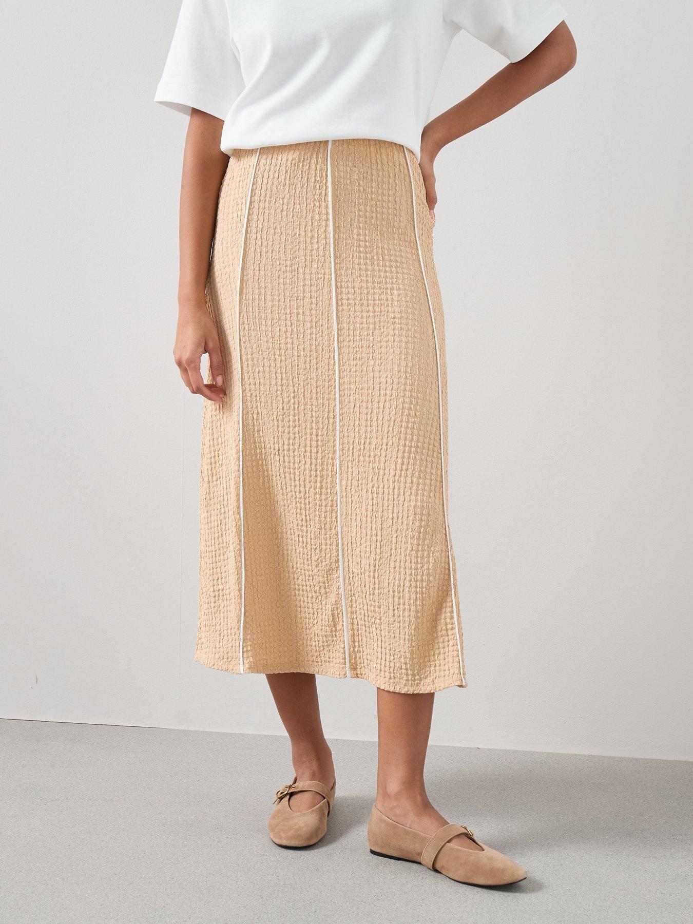 V by Very Contrast Seam Detail Skirt - Camel