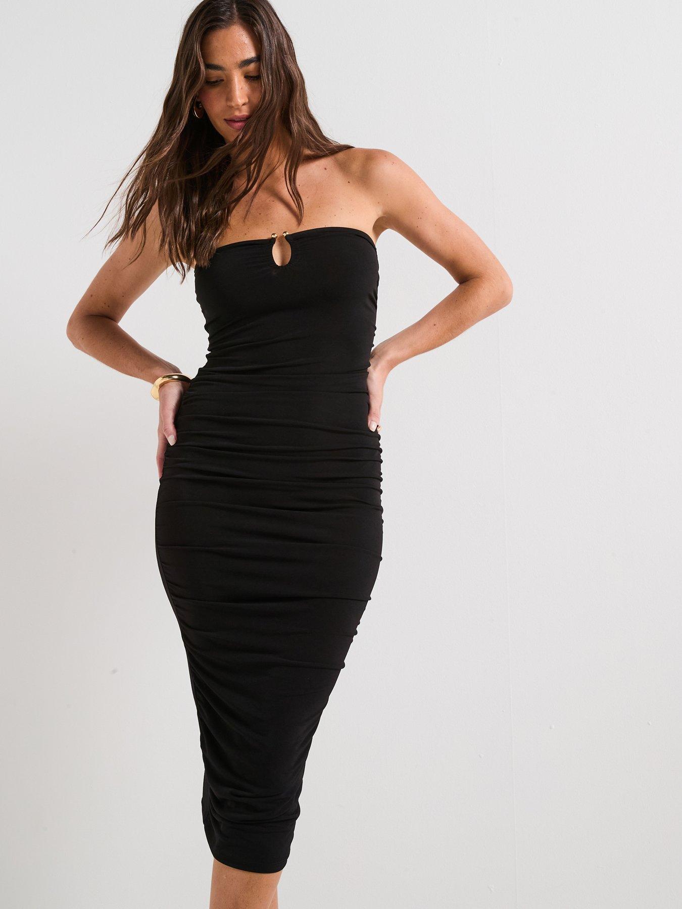 Image 1 of 5 of V by Very Trim Detail Bandeau Midaxi Dress - Black