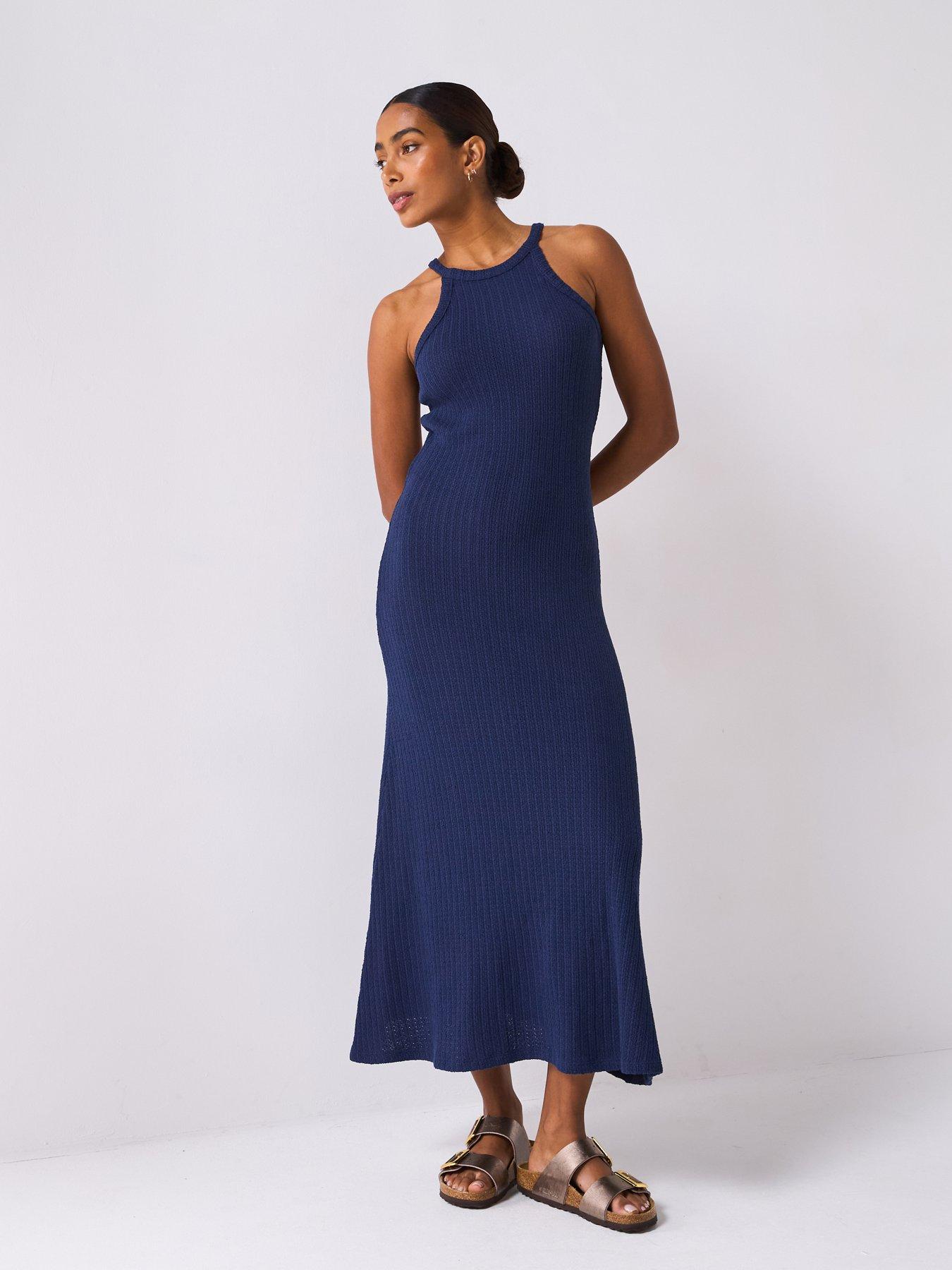 V by Very Crochet Knit Midaxi Dress - Blue
