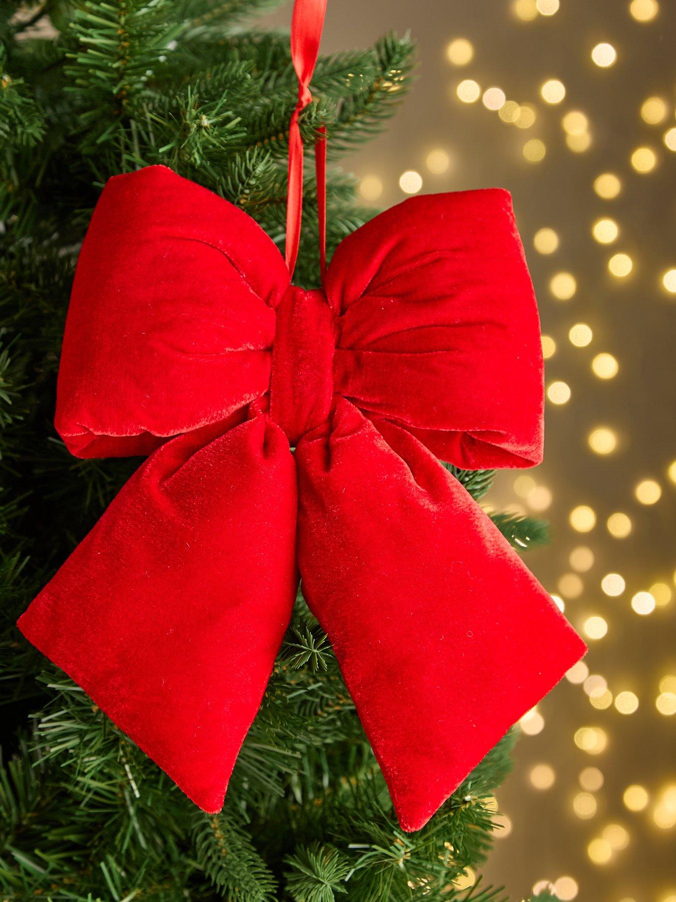 undefined Set of 3 Red Velvet Padded Bow Tree Decorations