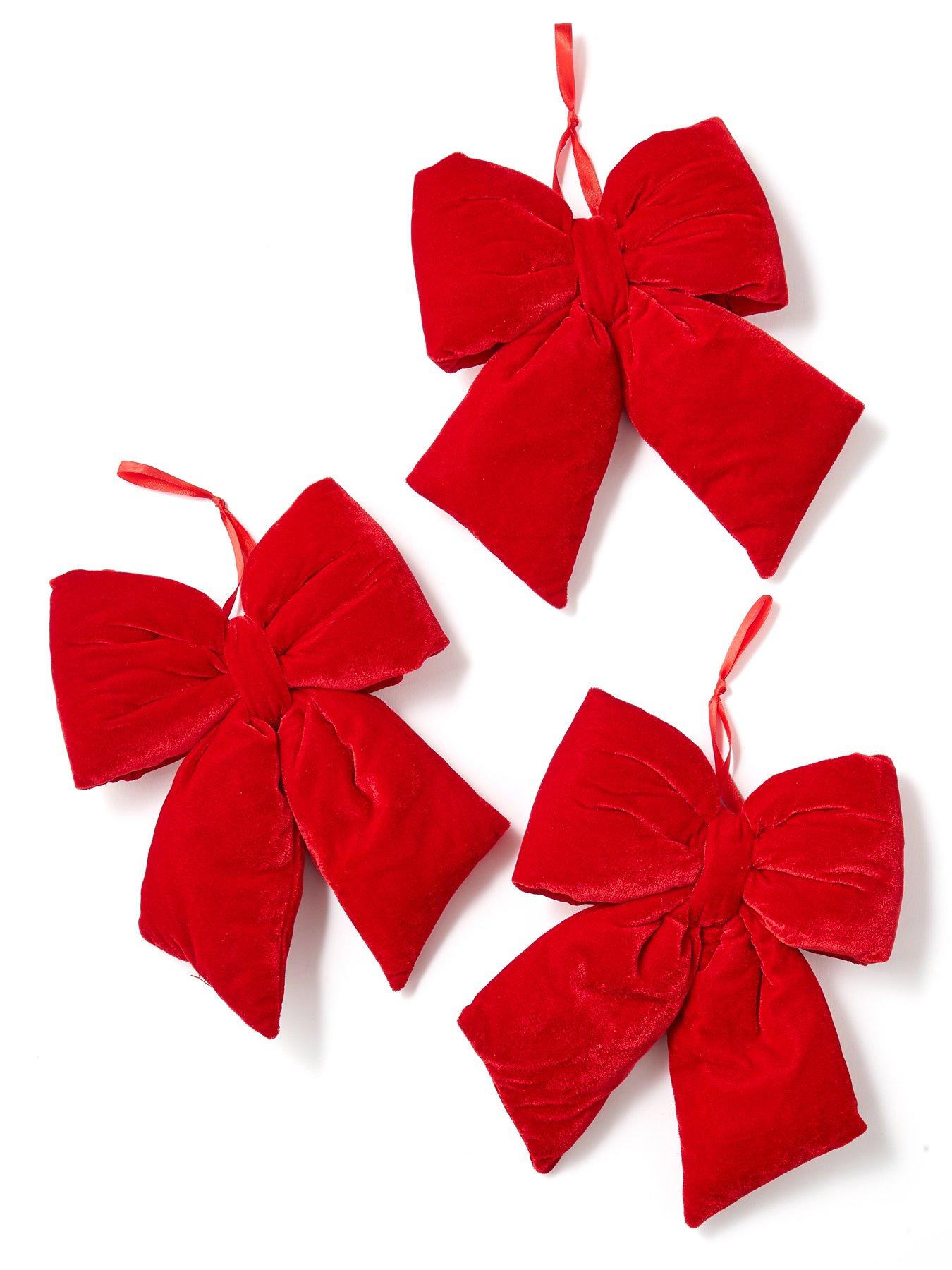 Image 2 of 4 of Very Home Set of 3 Red Velvet Padded Bow Tree Decorations