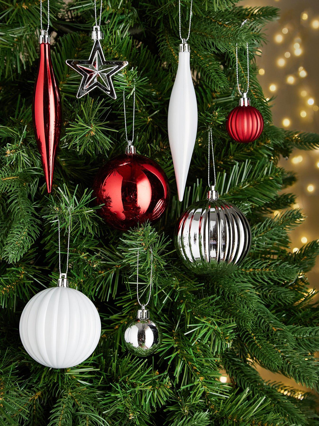 Very Home 50 Pack Red/Silver Shatterproof Christmas Tree Baubles