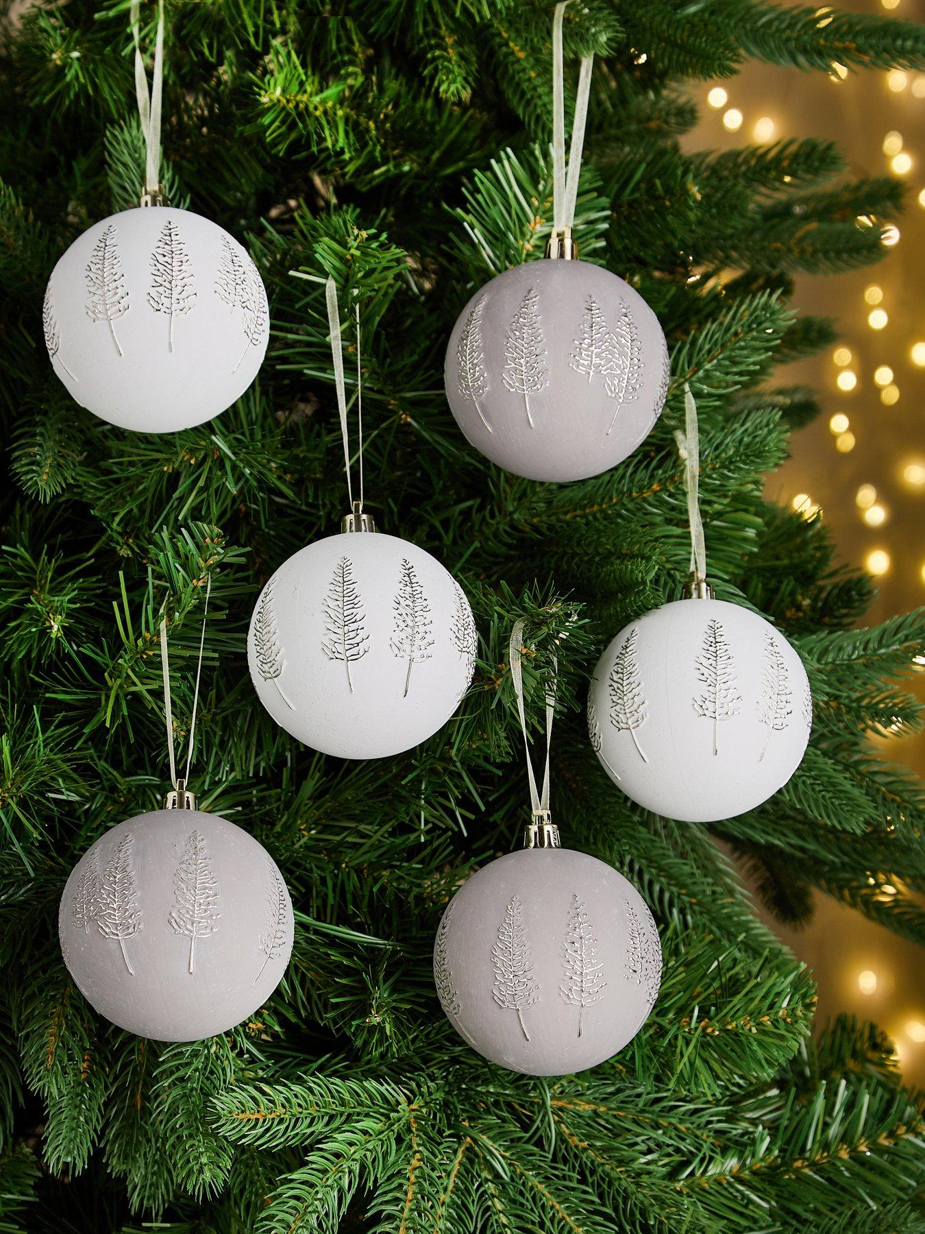 Image 1 of 3 of Very Home 12 Pack Tree Design Christmas&nbsp;Baubles&nbsp;- Mink/White