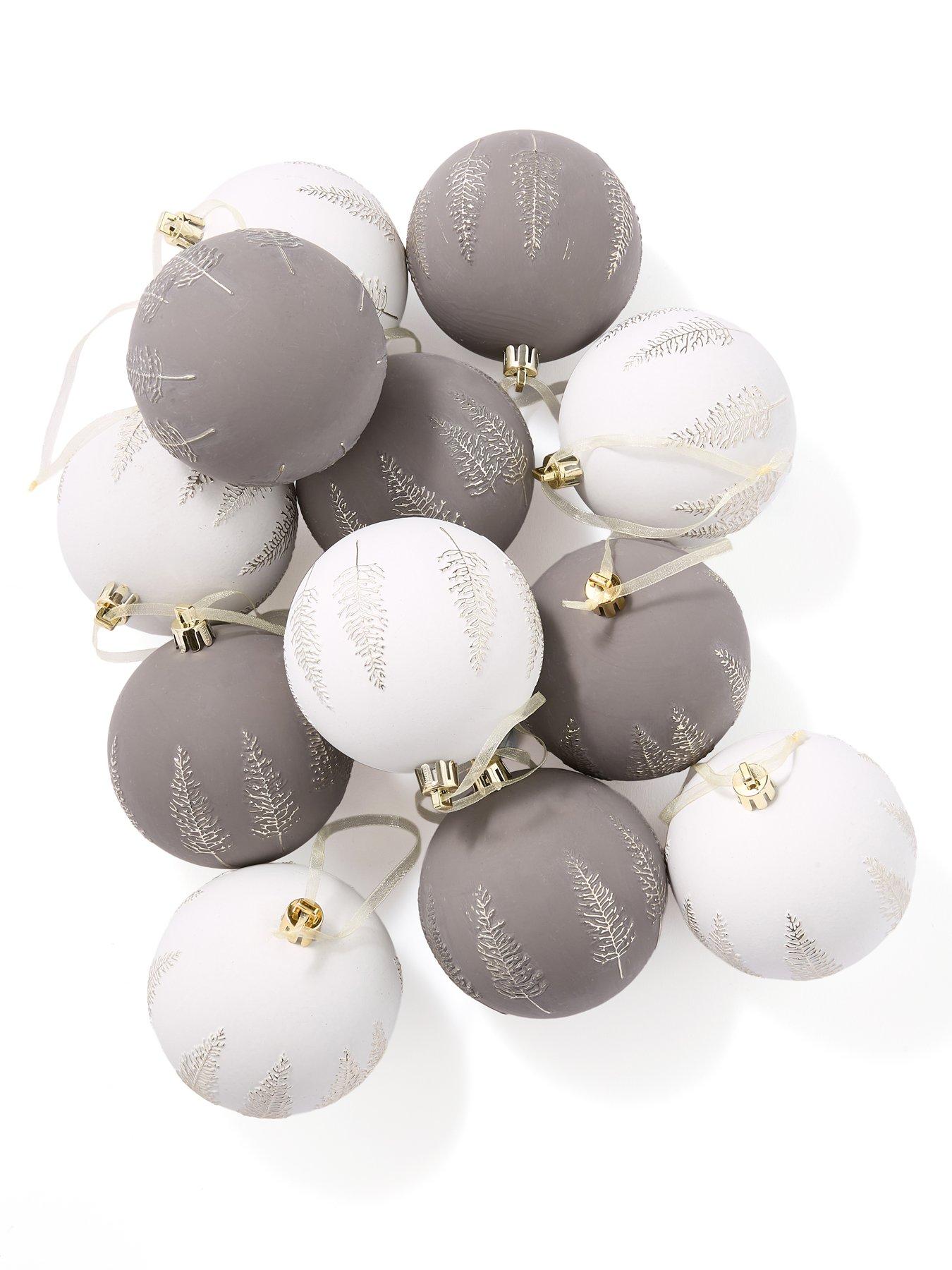 Image 2 of 3 of Very Home 12 Pack Tree Design Christmas&nbsp;Baubles&nbsp;- Mink/White