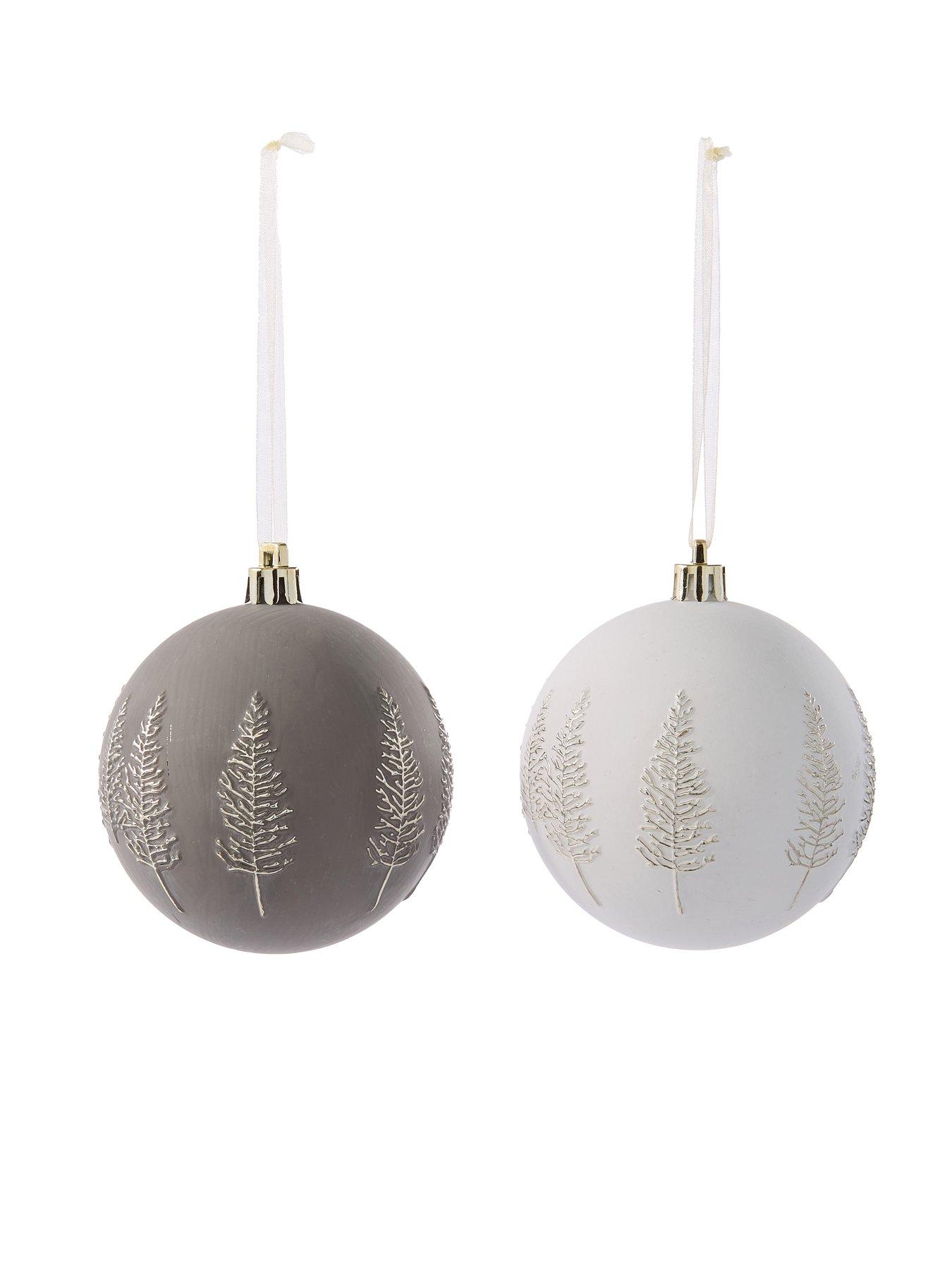 Image 3 of 3 of Very Home 12 Pack Tree Design Christmas&nbsp;Baubles&nbsp;- Mink/White