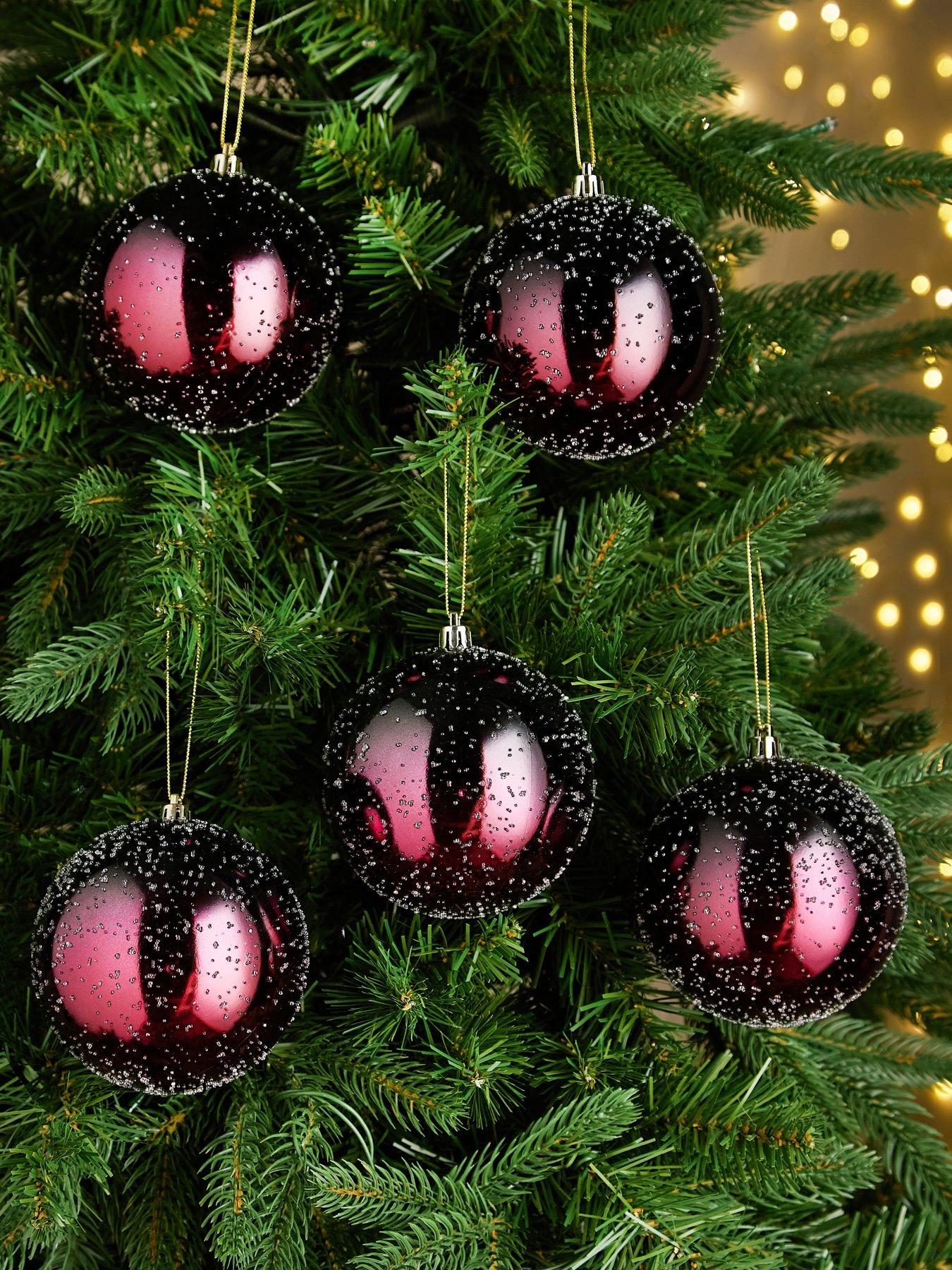 The Very Collection Set of 8 Two-tones Sugared Frosted Plastic Christmas Tree Baubles