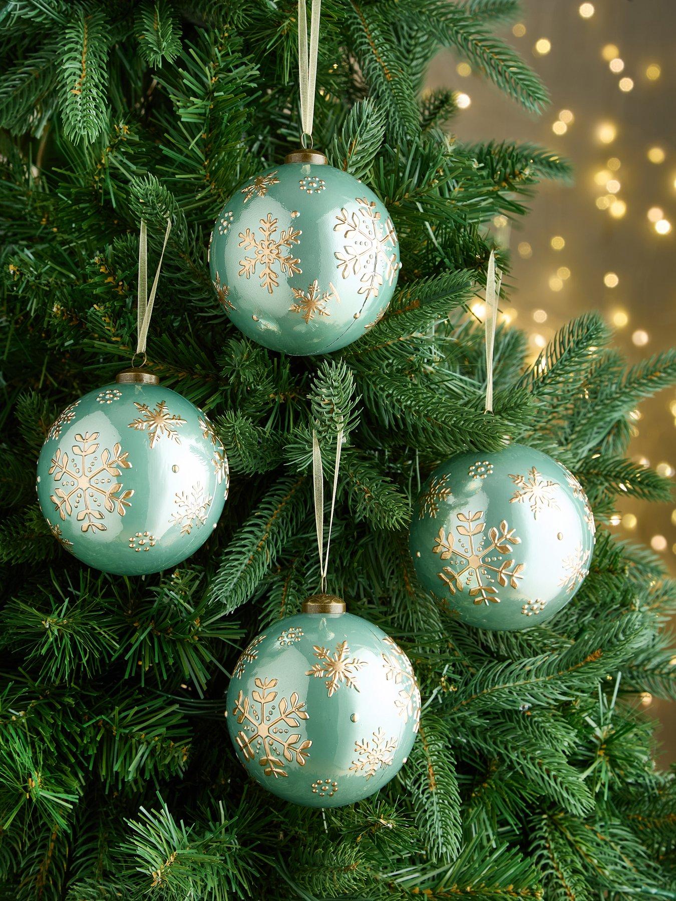Image 1 of 3 of Very Home Set of 9 Green Snowflake Christmas&nbsp;Baubles
