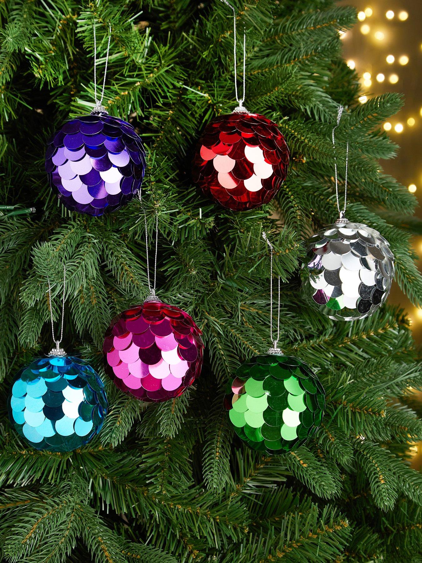 undefined Set of 6 Multicoloured Sequined Christmas Tree Baubles