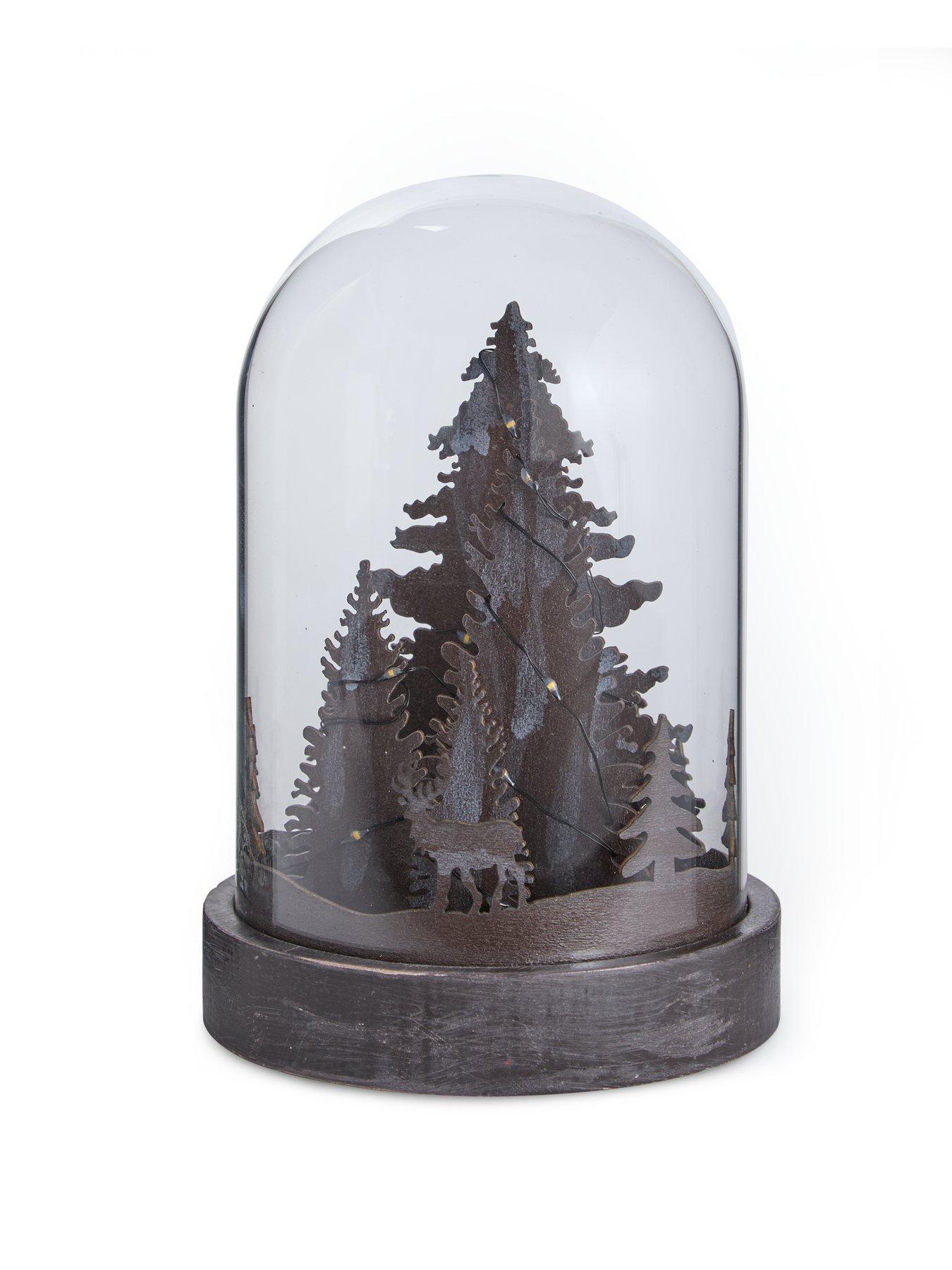Image 2 of 4 of Very Home Wood Effect Light Up Cloche with Tree Scene Christmas Decoration