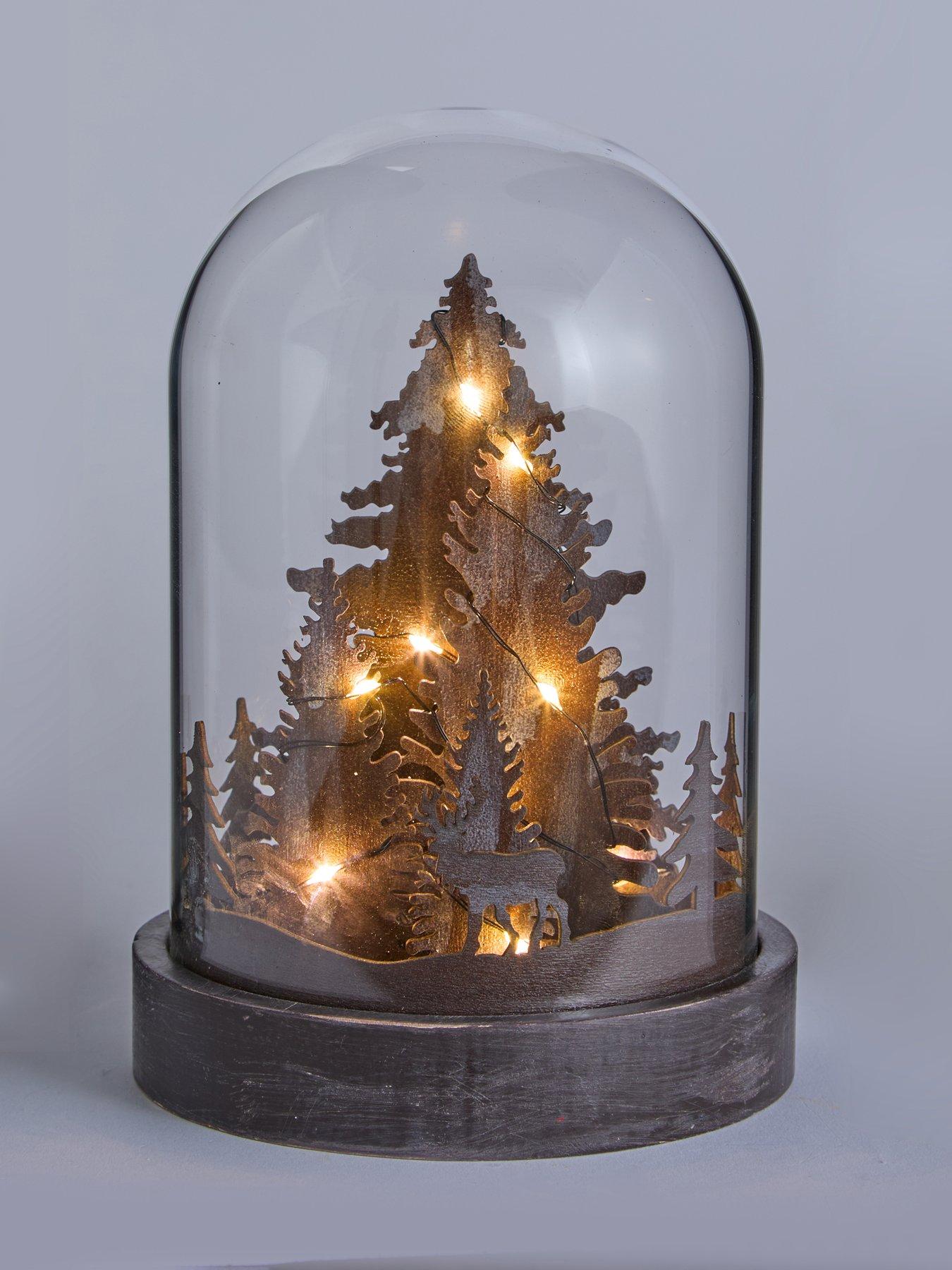 Image 3 of 4 of Very Home Wood Effect Light Up Cloche with Tree Scene Christmas Decoration