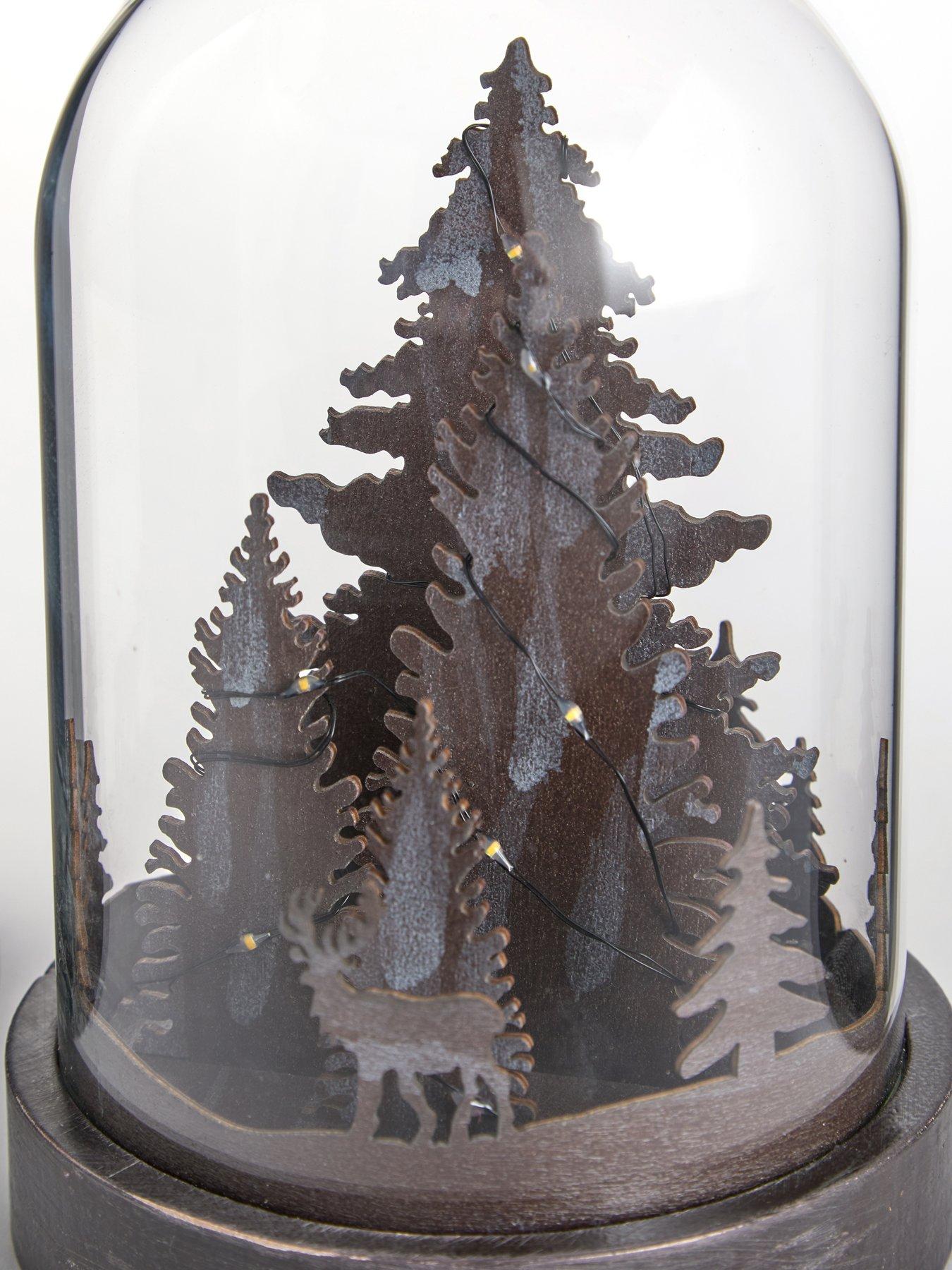 Image 4 of 4 of Very Home Wood Effect Light Up Cloche with Tree Scene Christmas Decoration