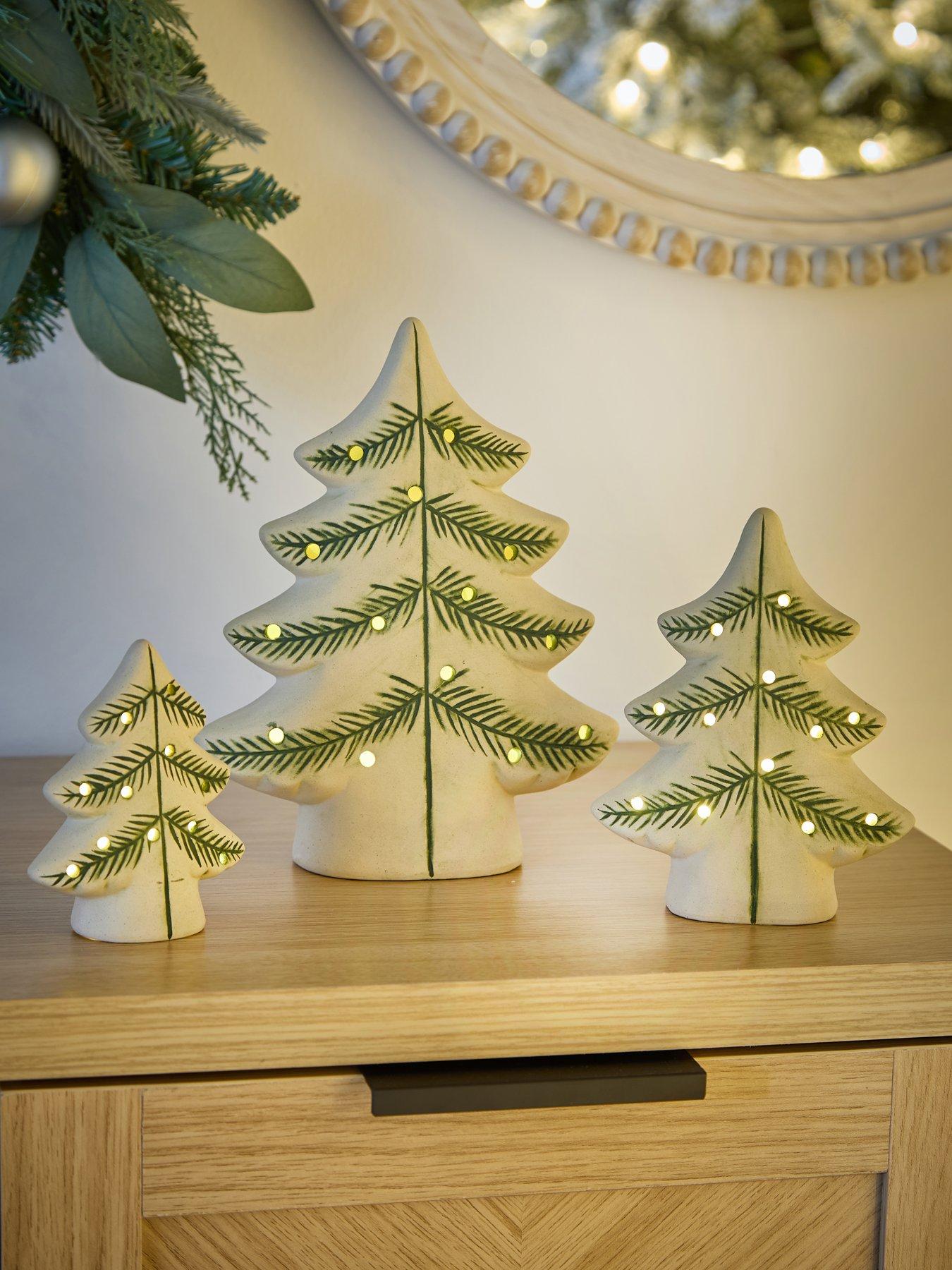 undefined Set of 3 Stoneware Light Up Christmas Trees