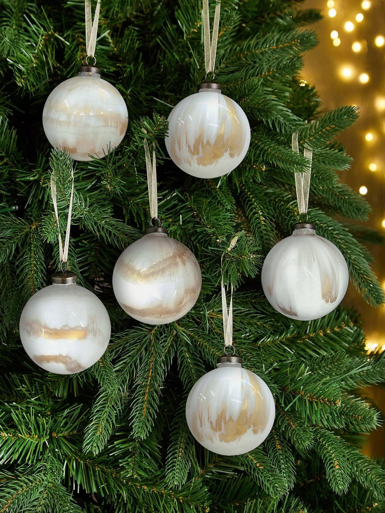 Very Home Set of 6 Marble Glass Christmas Tree Baubles